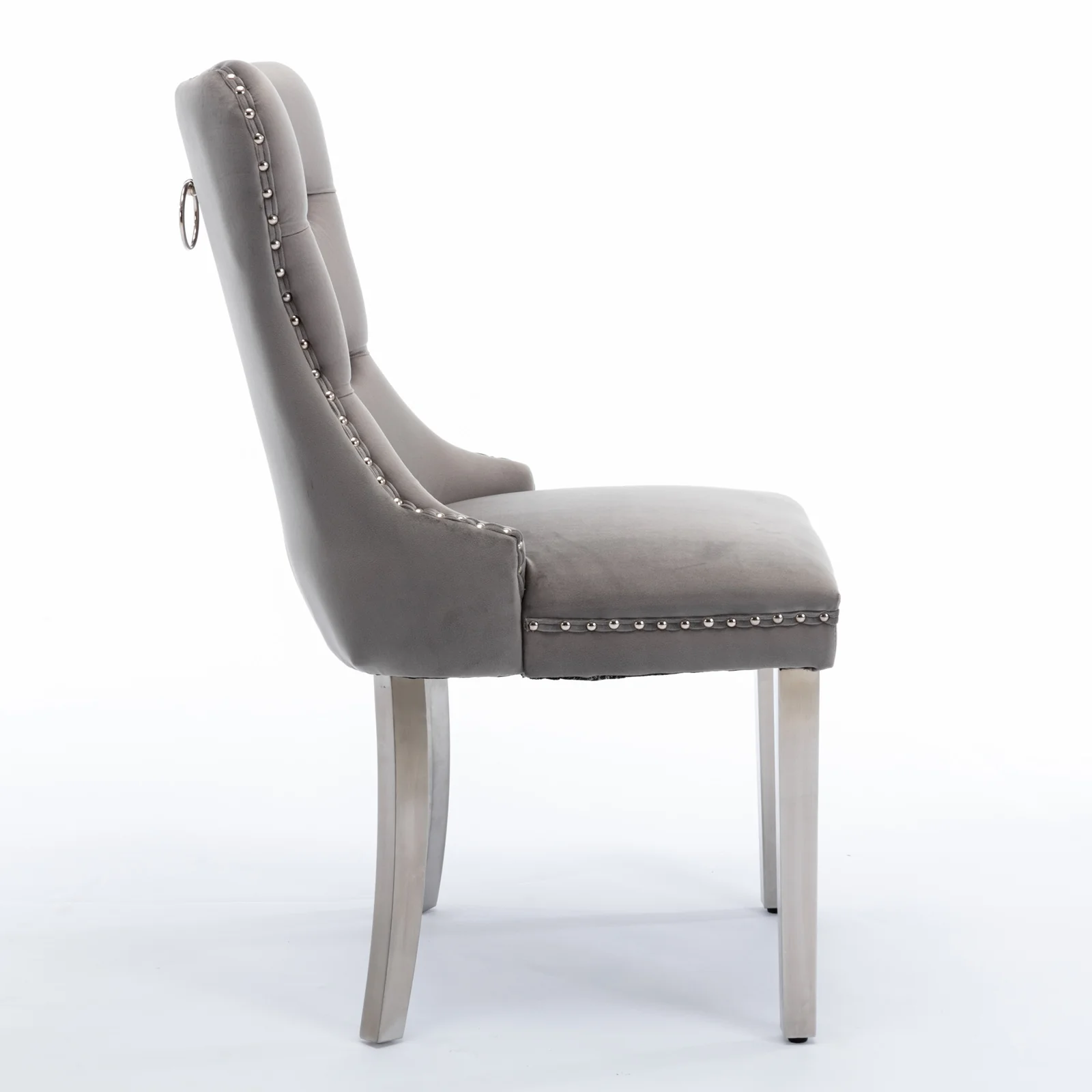 A&A Furniture Nikki Collection Modern Tufted Velvet Dining Chair Set of 2 with Chrome Legs Gray/Chrome - Image 4