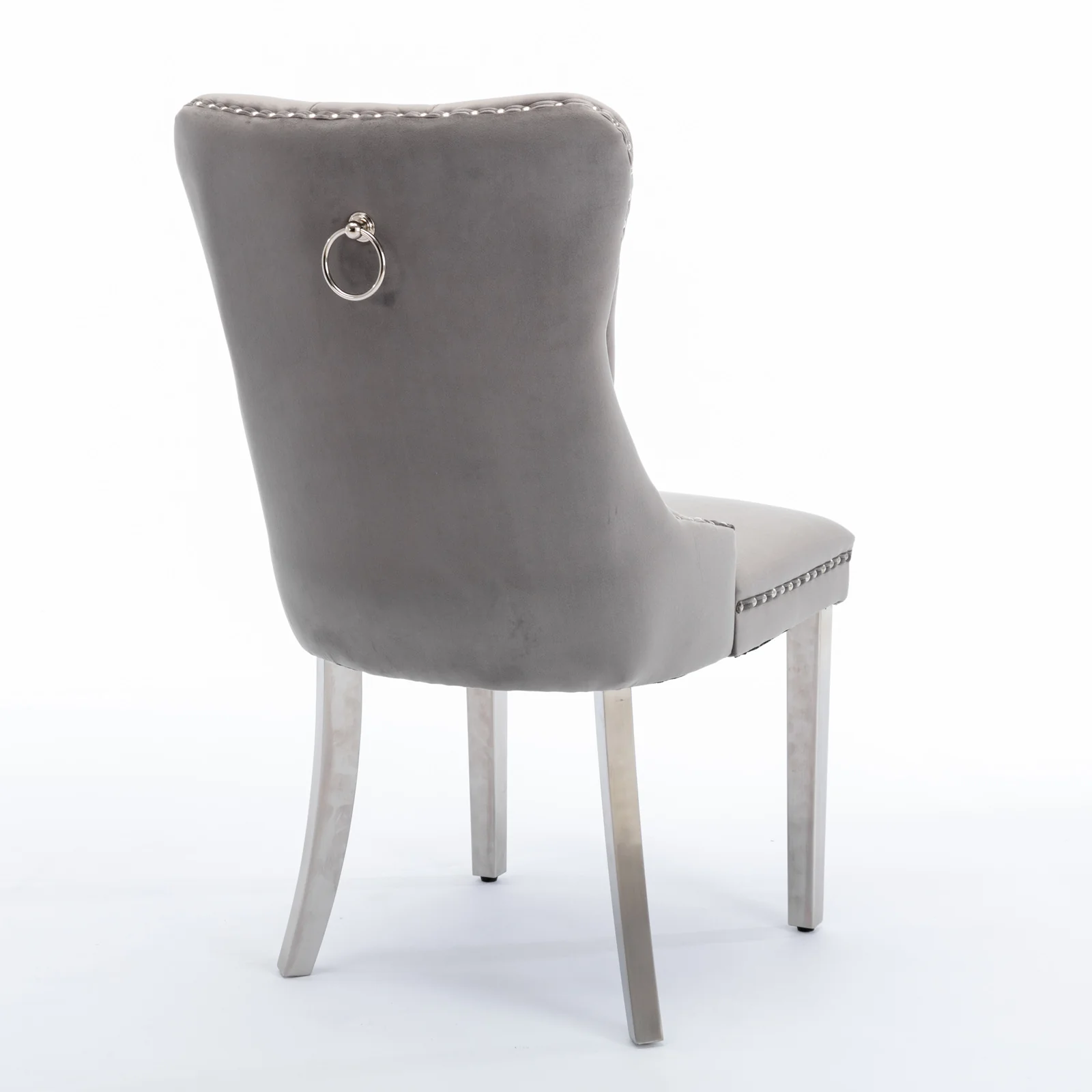 A&A Furniture Nikki Collection Modern Tufted Velvet Dining Chair Set of 2 with Chrome Legs Gray/Chrome - Image 5