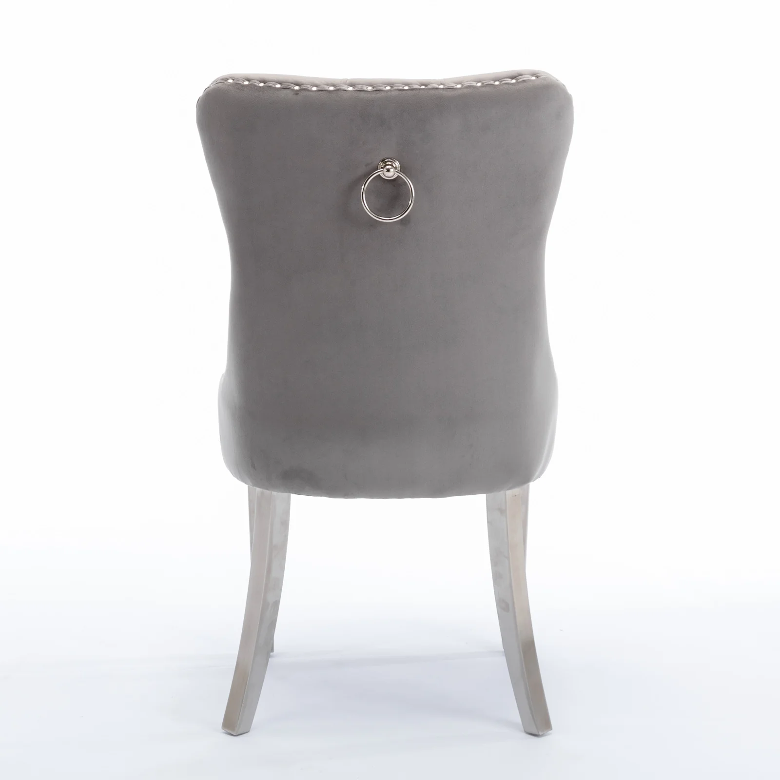 A&A Furniture Nikki Collection Modern Tufted Velvet Dining Chair Set of 2 with Chrome Legs Gray/Chrome - Image 6