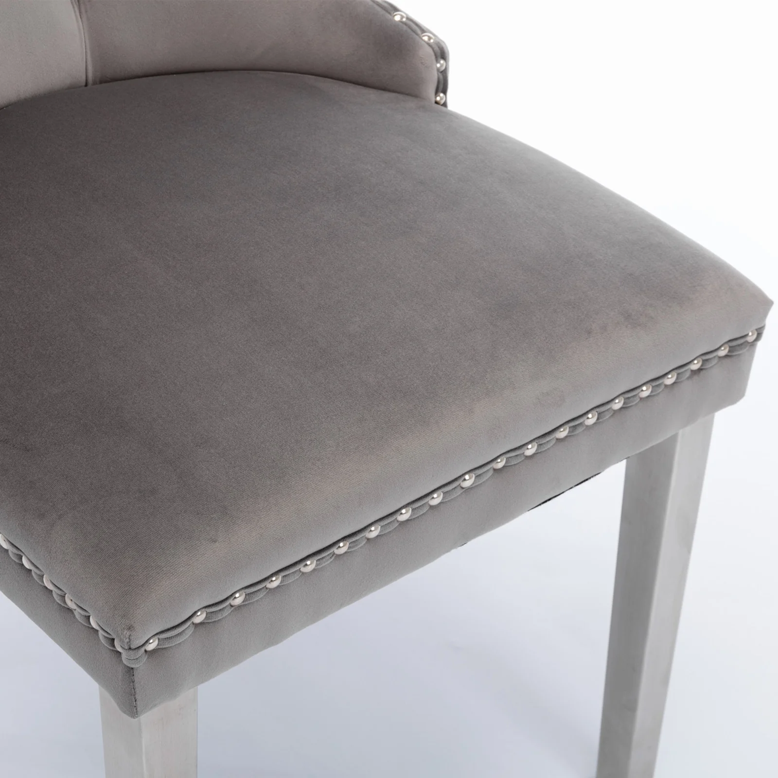 A&A Furniture Nikki Collection Modern Tufted Velvet Dining Chair Set of 2 with Chrome Legs Gray/Chrome - Image 9