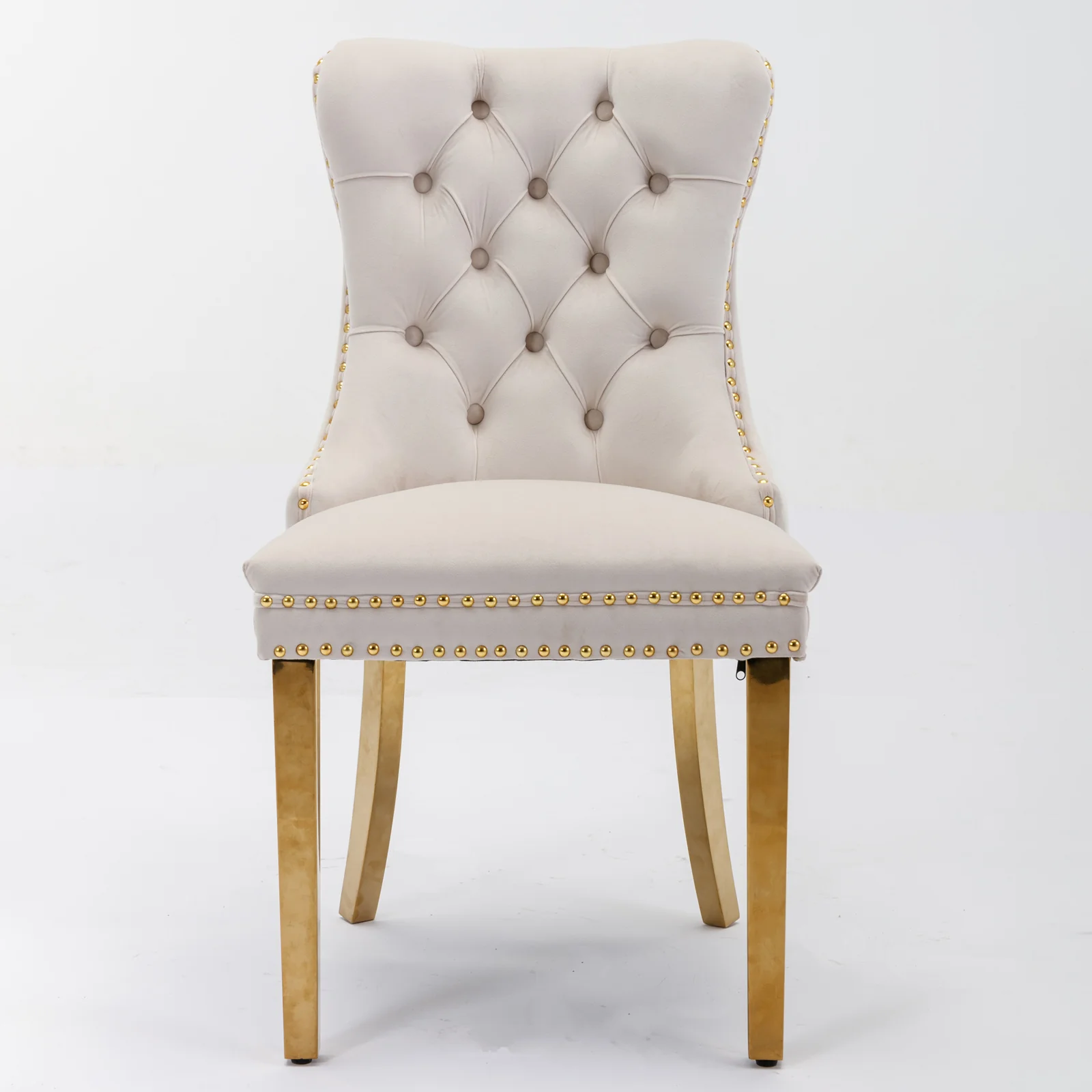 A&A Furniture Nikki Collection Tufted Velvet Dining Chair Set of 2 Gold Legs - Beige/Gold - Image 2