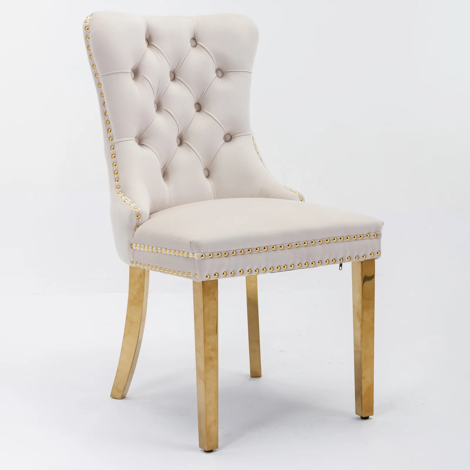 A&A Furniture Nikki Collection Tufted Velvet Dining Chair Set of 2 Gold Legs - Beige/Gold - Image 3