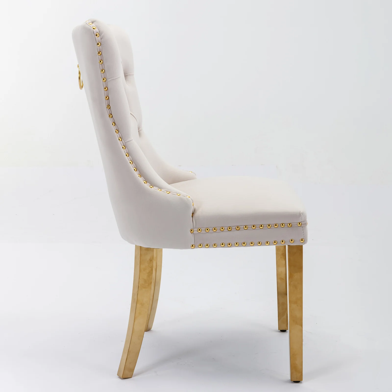 A&A Furniture Nikki Collection Tufted Velvet Dining Chair Set of 2 Gold Legs - Beige/Gold - Image 4
