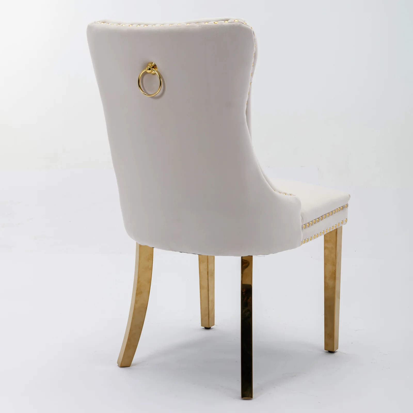 A&A Furniture Nikki Collection Tufted Velvet Dining Chair Set of 2 Gold Legs - Beige/Gold - Image 5