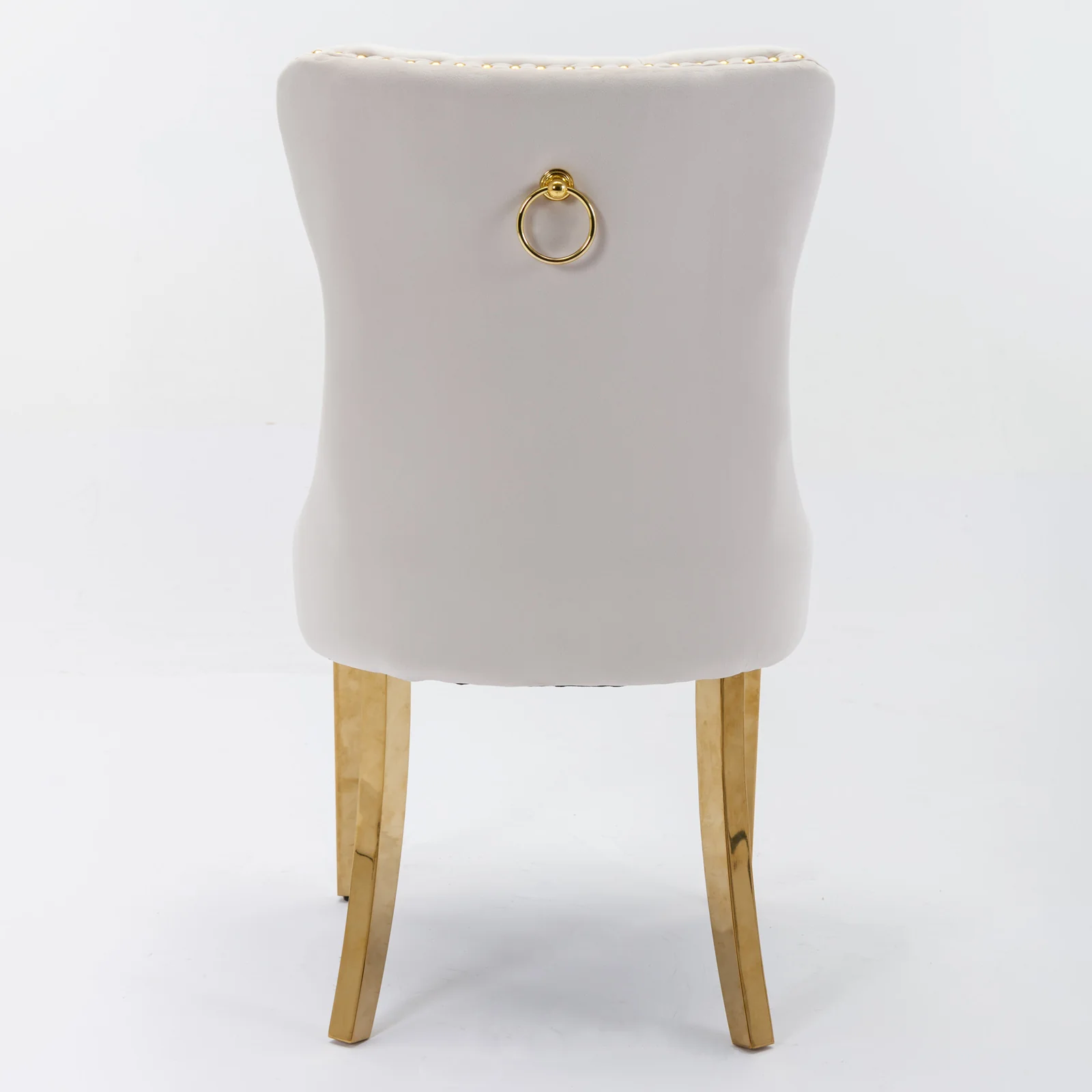 A&A Furniture Nikki Collection Tufted Velvet Dining Chair Set of 2 Gold Legs - Beige/Gold - Image 6
