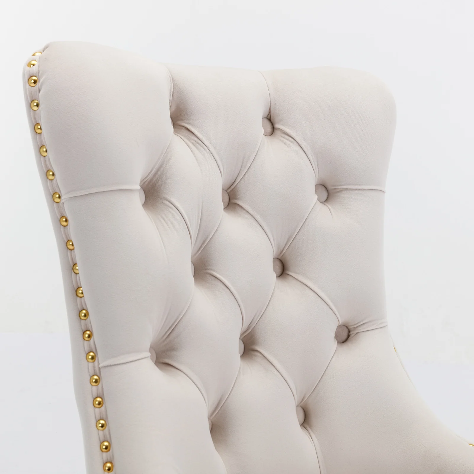 A&A Furniture Nikki Collection Tufted Velvet Dining Chair Set of 2 Gold Legs - Beige/Gold - Image 8