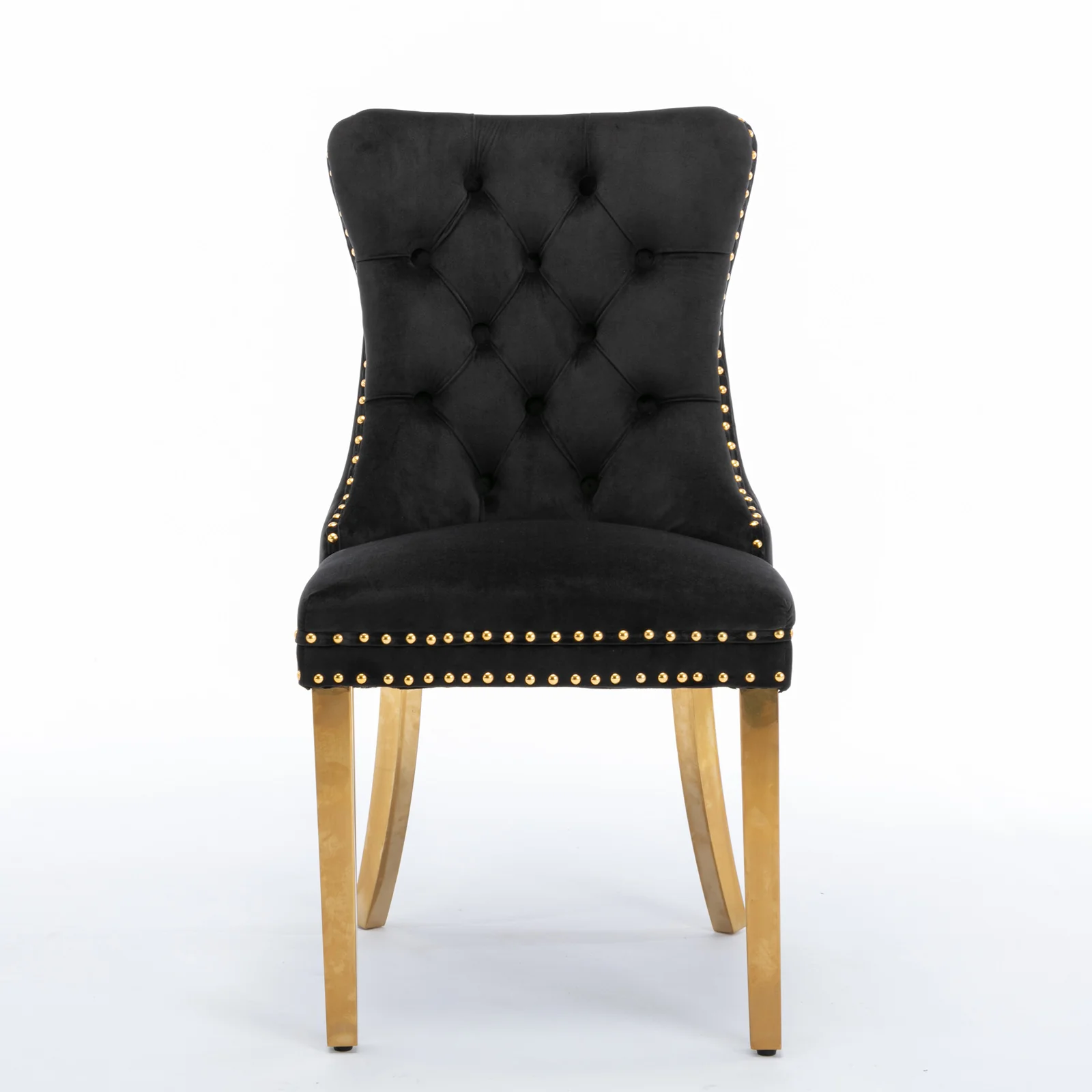 A&A Furniture Nikki Dining Chair Set of 2 Tufted Velvet Golden Steel Legs - Black and Gold - Image 2