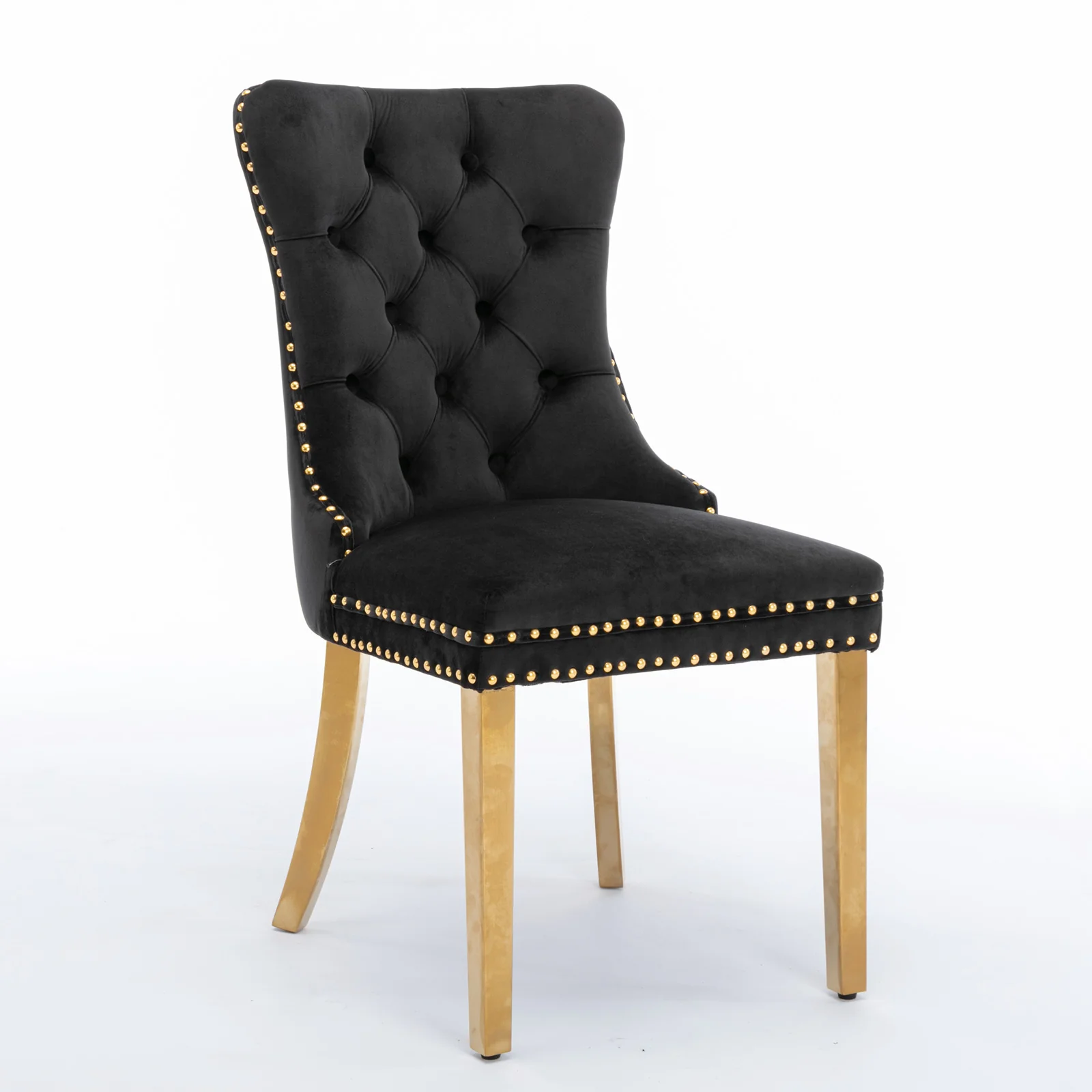 A&A Furniture Nikki Dining Chair Set of 2 Tufted Velvet Golden Steel Legs - Black and Gold - Image 3
