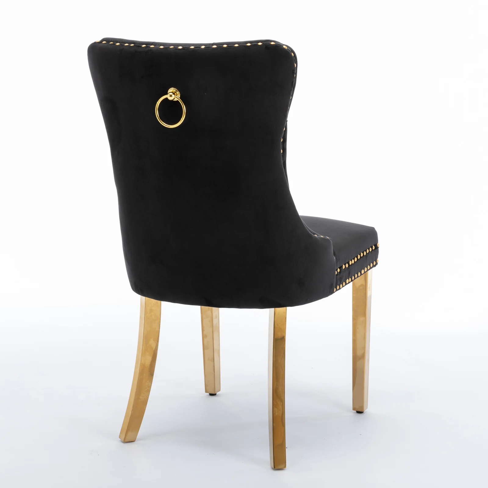 A&A Furniture Nikki Dining Chair Set of 2 Tufted Velvet Golden Steel Legs - Black and Gold - Image 5
