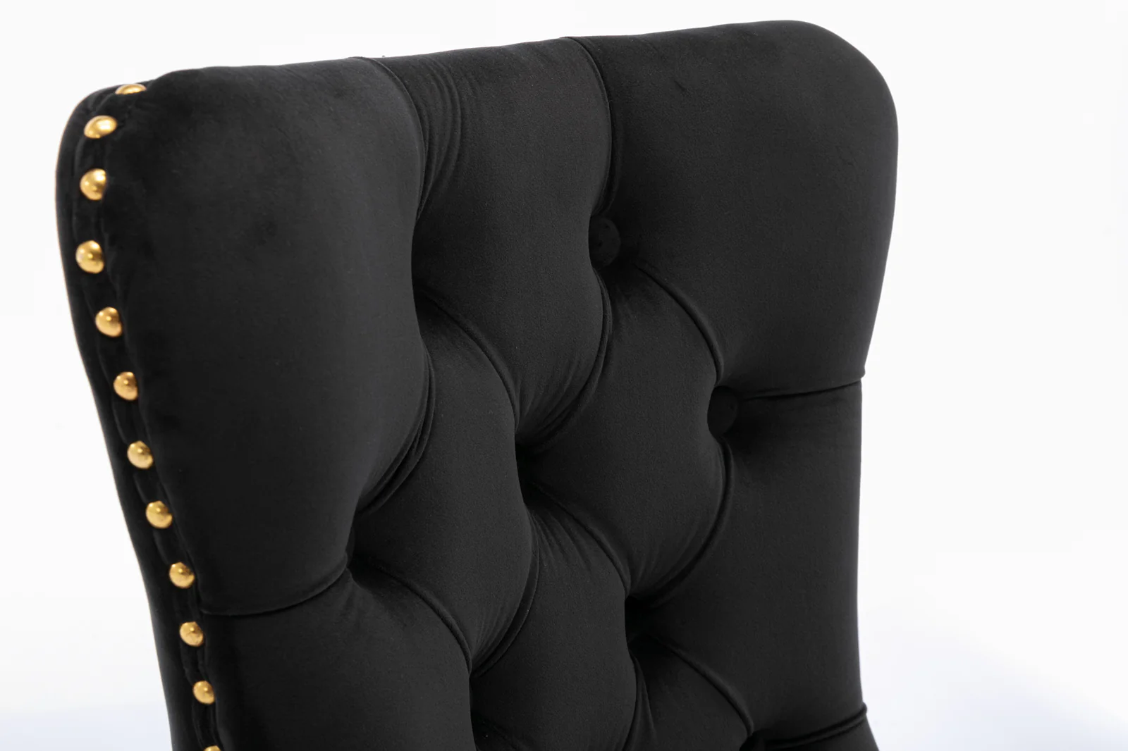 A&A Furniture Nikki Dining Chair Set of 2 Tufted Velvet Golden Steel Legs - Black and Gold - Image 8