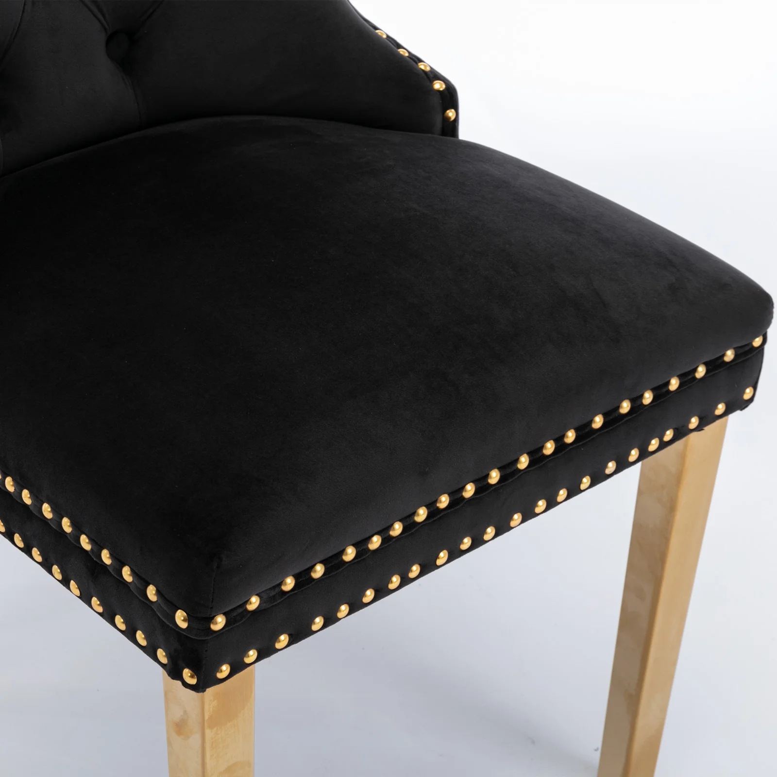 A&A Furniture Nikki Dining Chair Set of 2 Tufted Velvet Golden Steel Legs - Black and Gold - Image 9