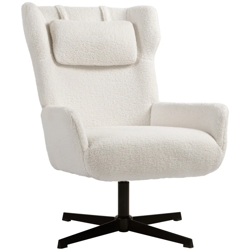Accent Chair Upholstered Fleece Swivel Metal Frame - Cream White - Image 5