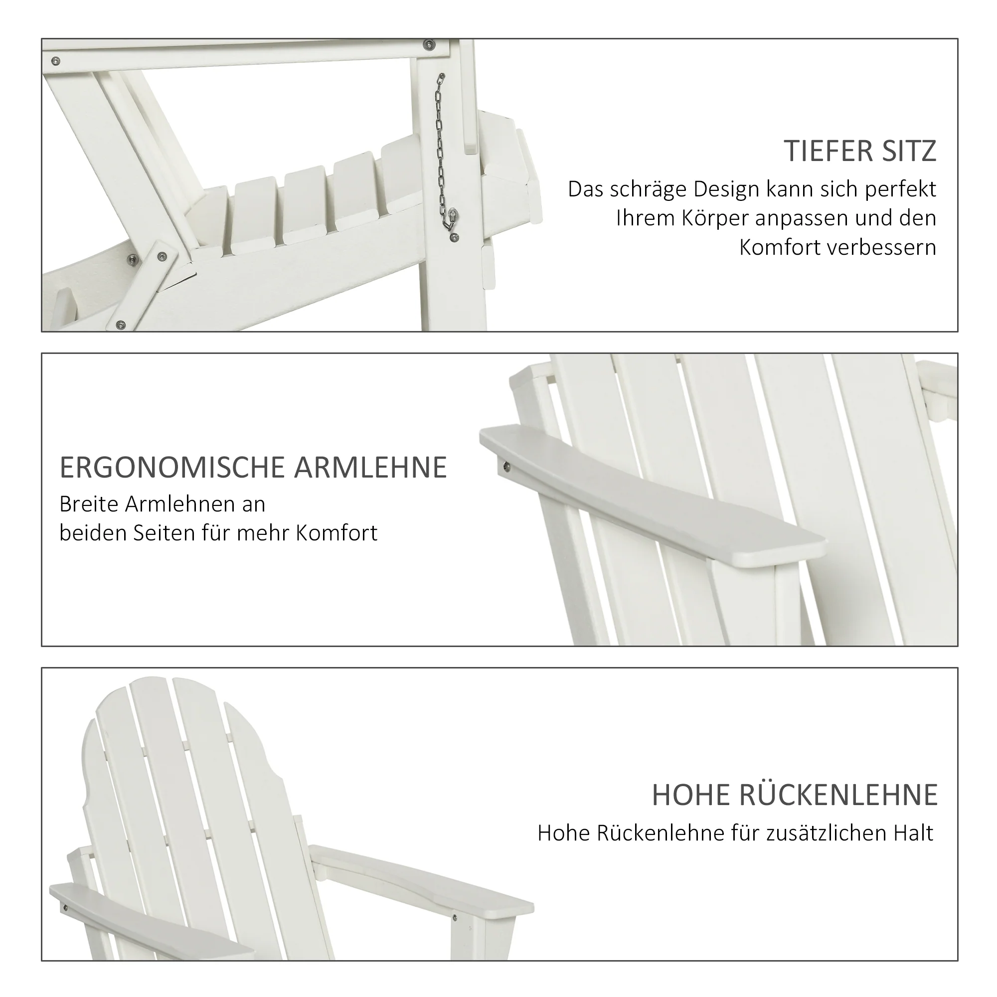 Adirondack Garden Chair, Foldable 75x87x93cm Armchair, White - Image 5