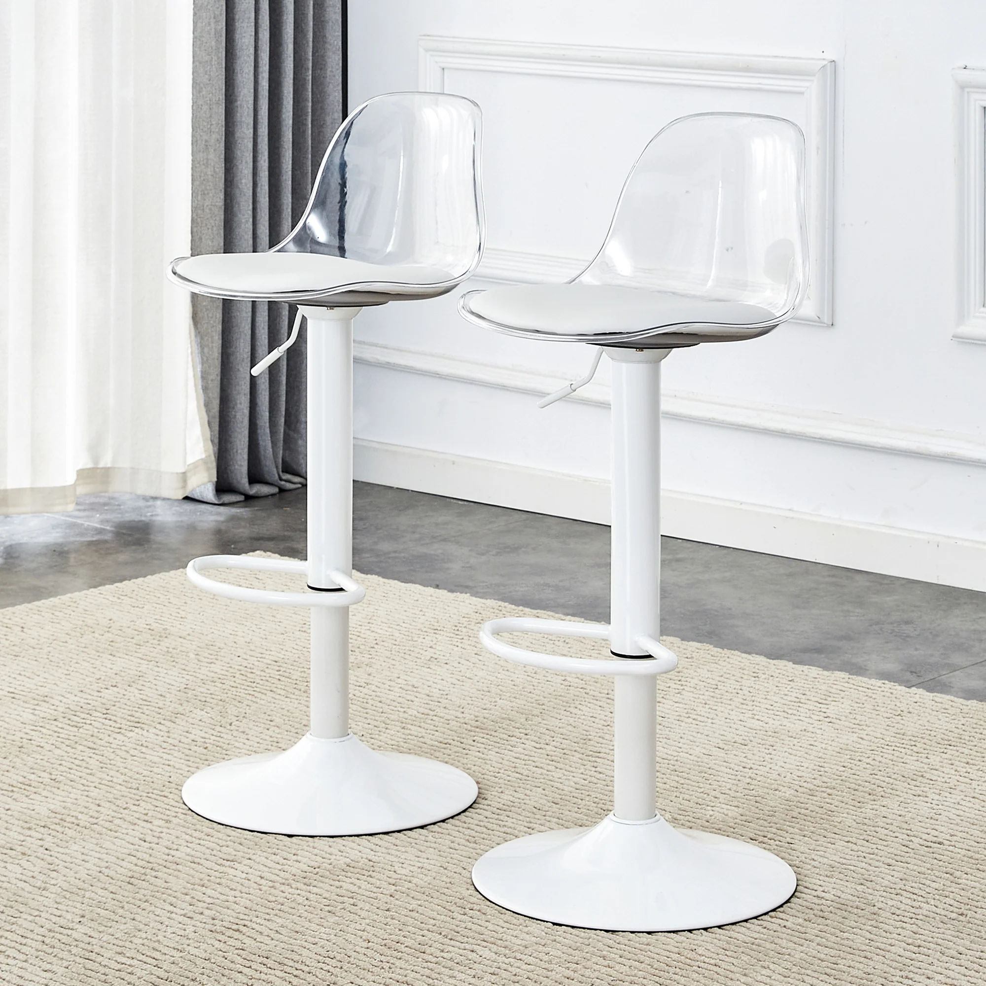 Adjustable Beam Chair (2-Pack) Swivel & Height Adjustable - Transparent/White - Image 2