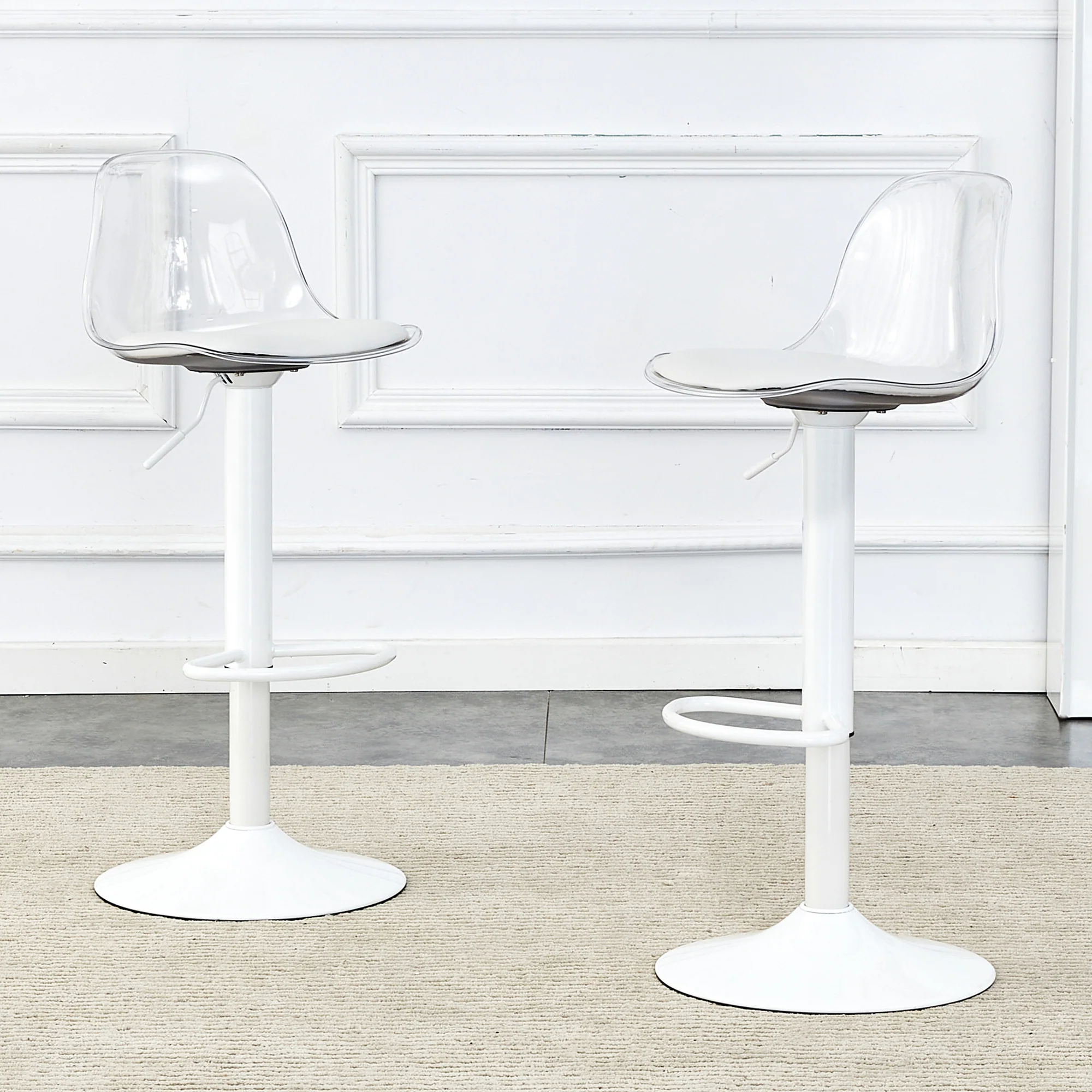 Adjustable Beam Chair (2-Pack) Swivel & Height Adjustable - Transparent/White - Image 3