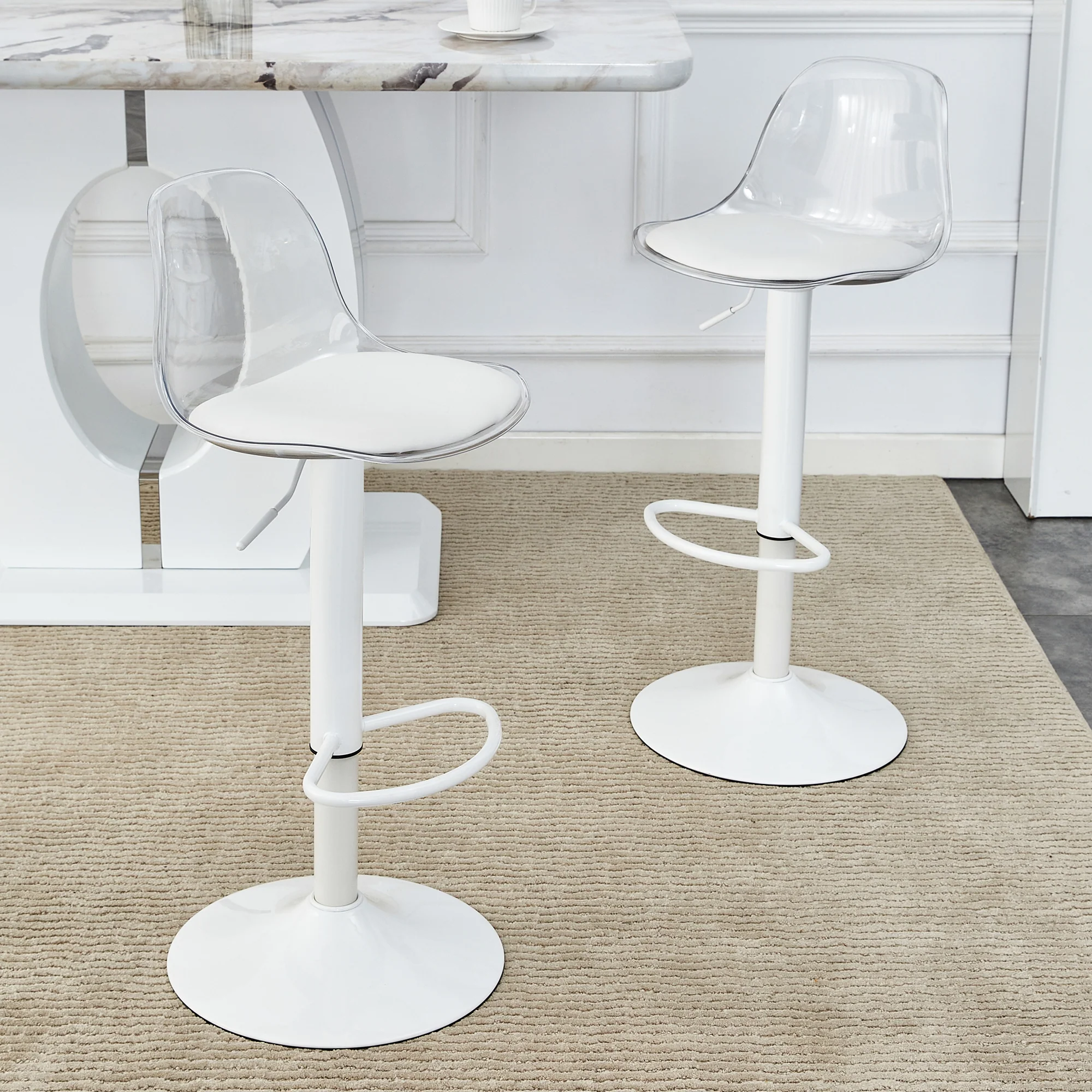 Adjustable Beam Chair (2-Pack) Swivel & Height Adjustable - Transparent/White - Image 4