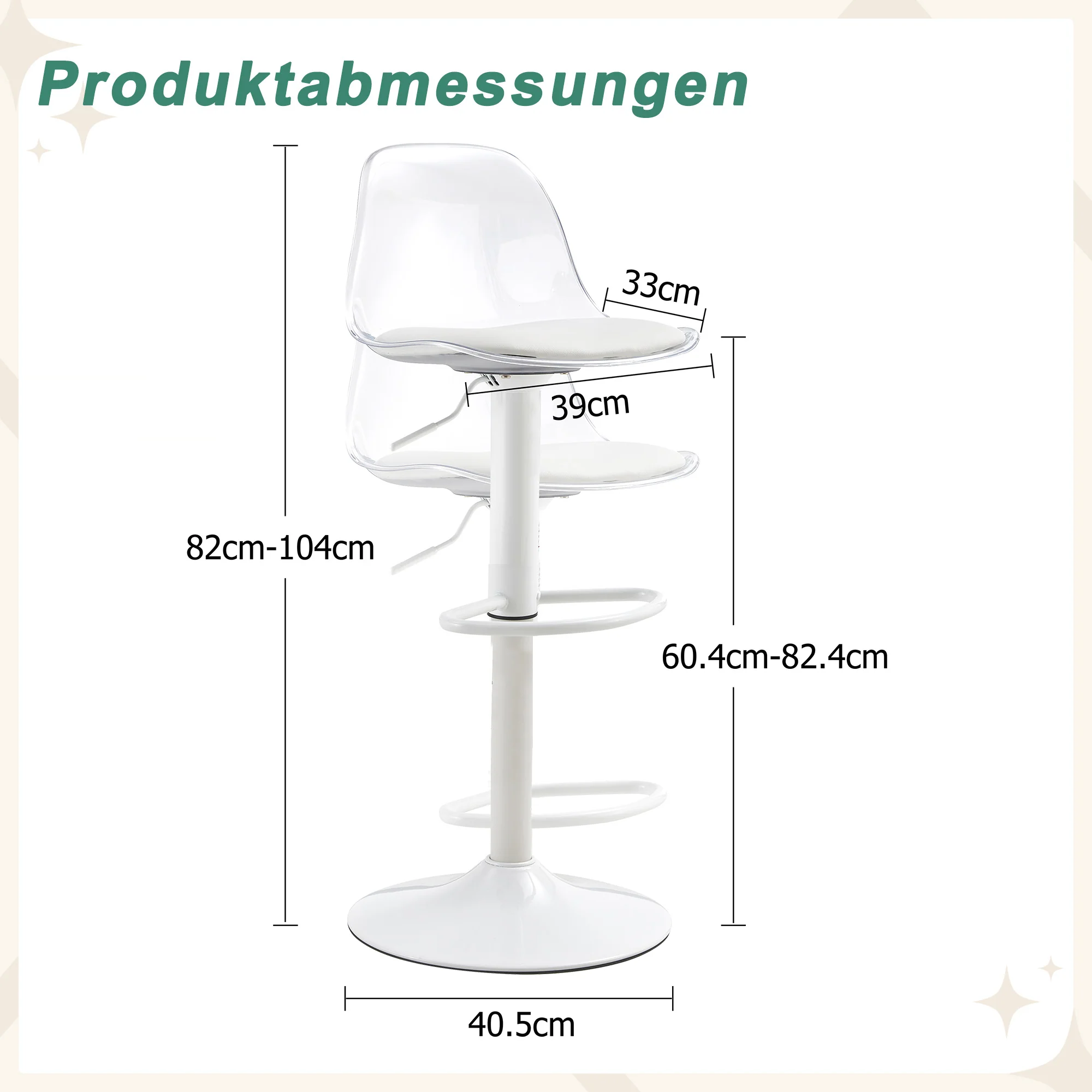 Adjustable Beam Chair (2-Pack) Swivel & Height Adjustable - Transparent/White - Image 5