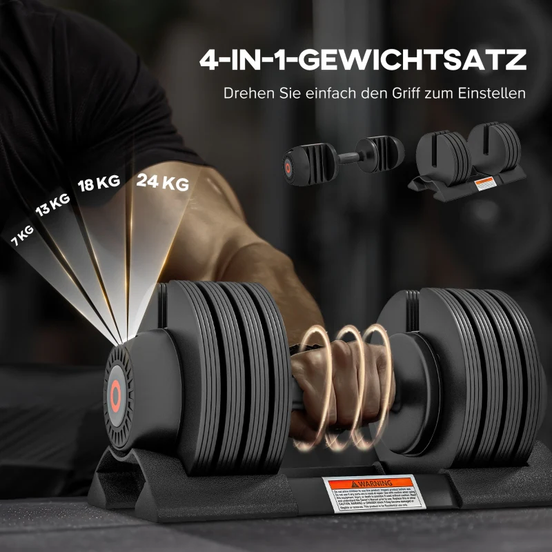 Adjustable Single Dumbbell 7/13/18/24 kg with Storage & Non-Slip Grips - Black - Image 4