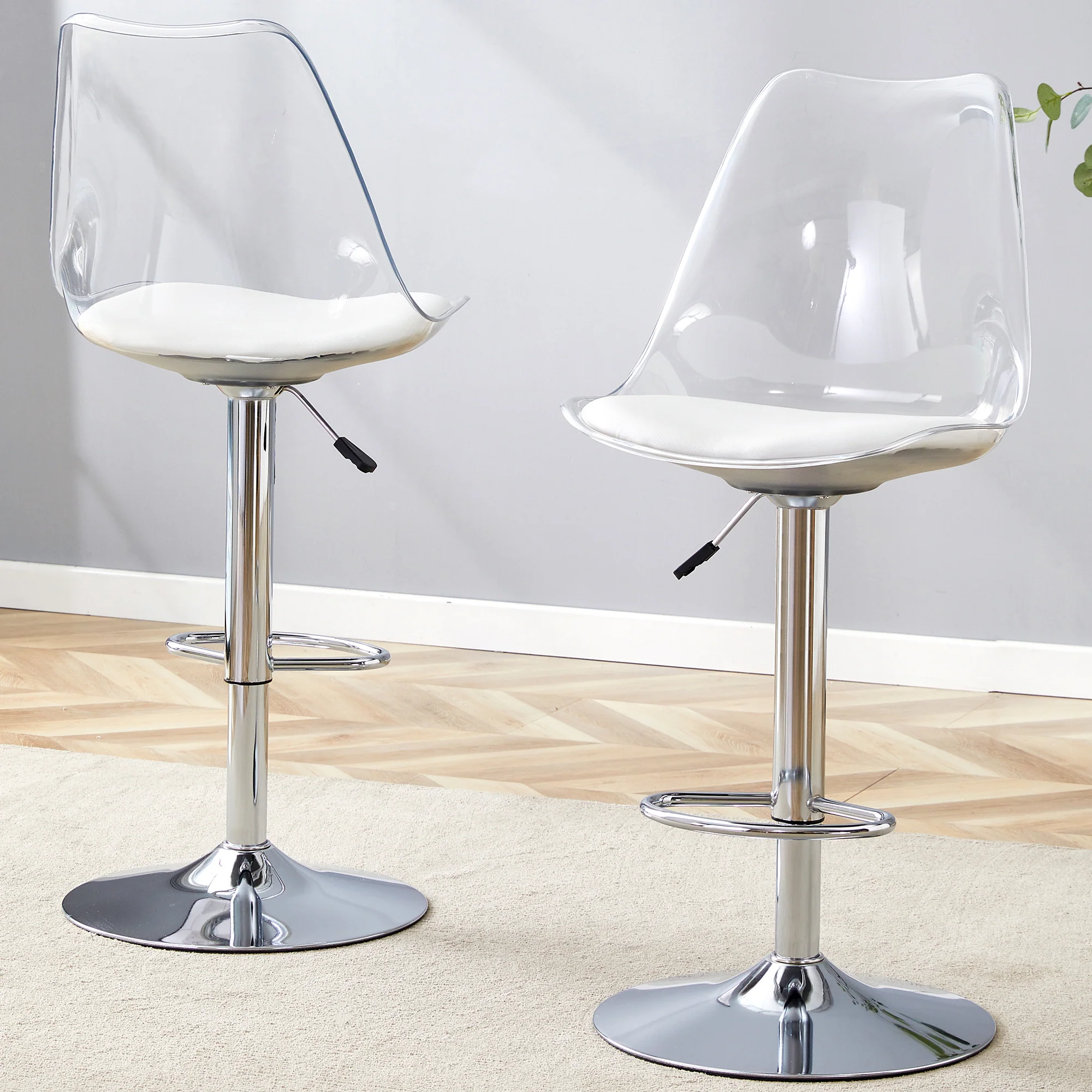 Adjustable Swivel Bar Stool Set 2-Piece - Transparent Plastic/PU Leather - Image 2