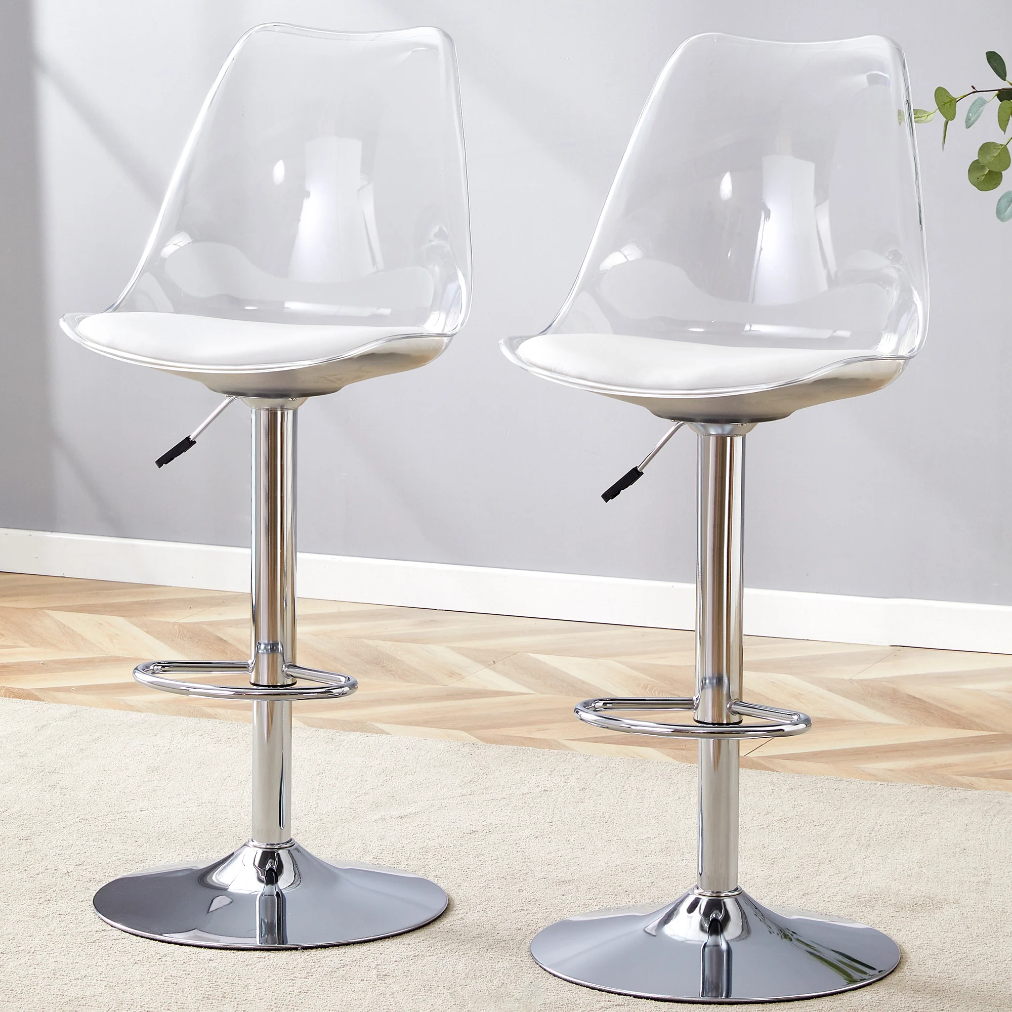 Adjustable Swivel Bar Stool Set 2-Piece - Transparent Plastic/PU Leather - Image 3