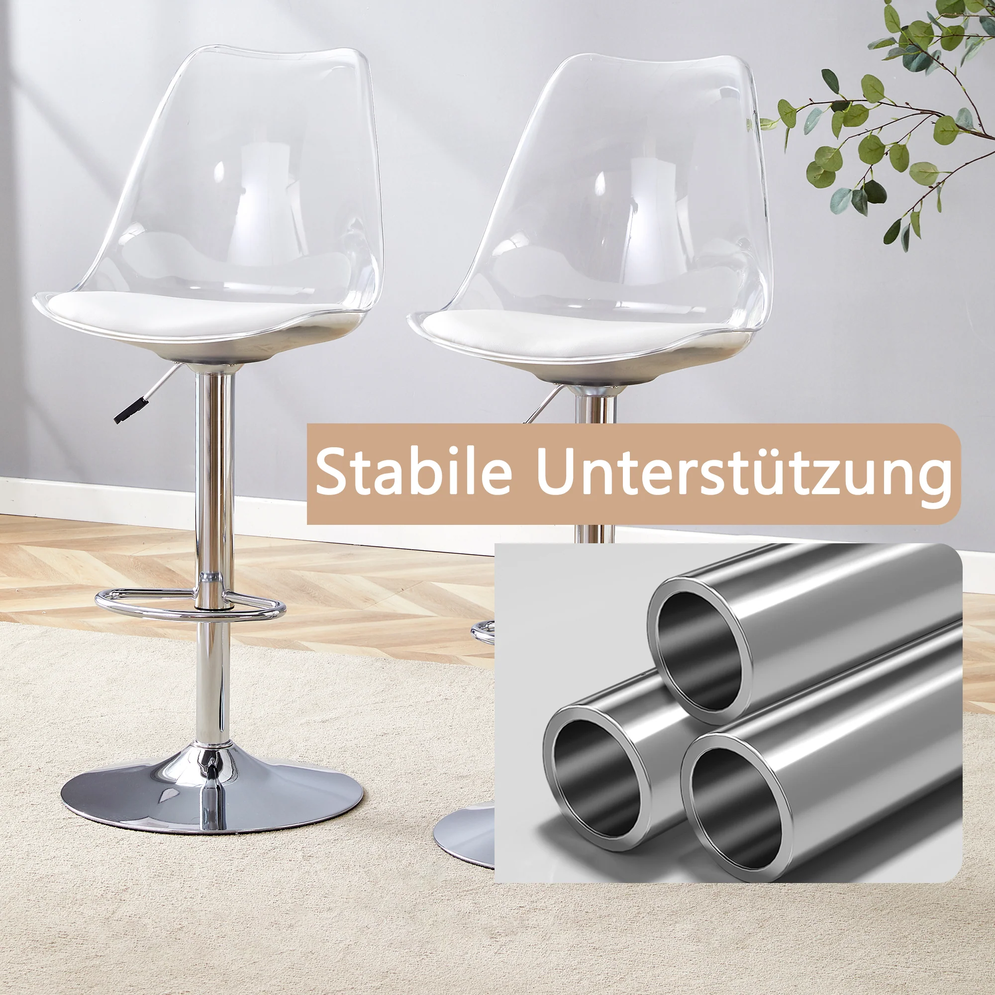 Adjustable Swivel Bar Stool Set 2-Piece - Transparent Plastic/PU Leather - Image 7