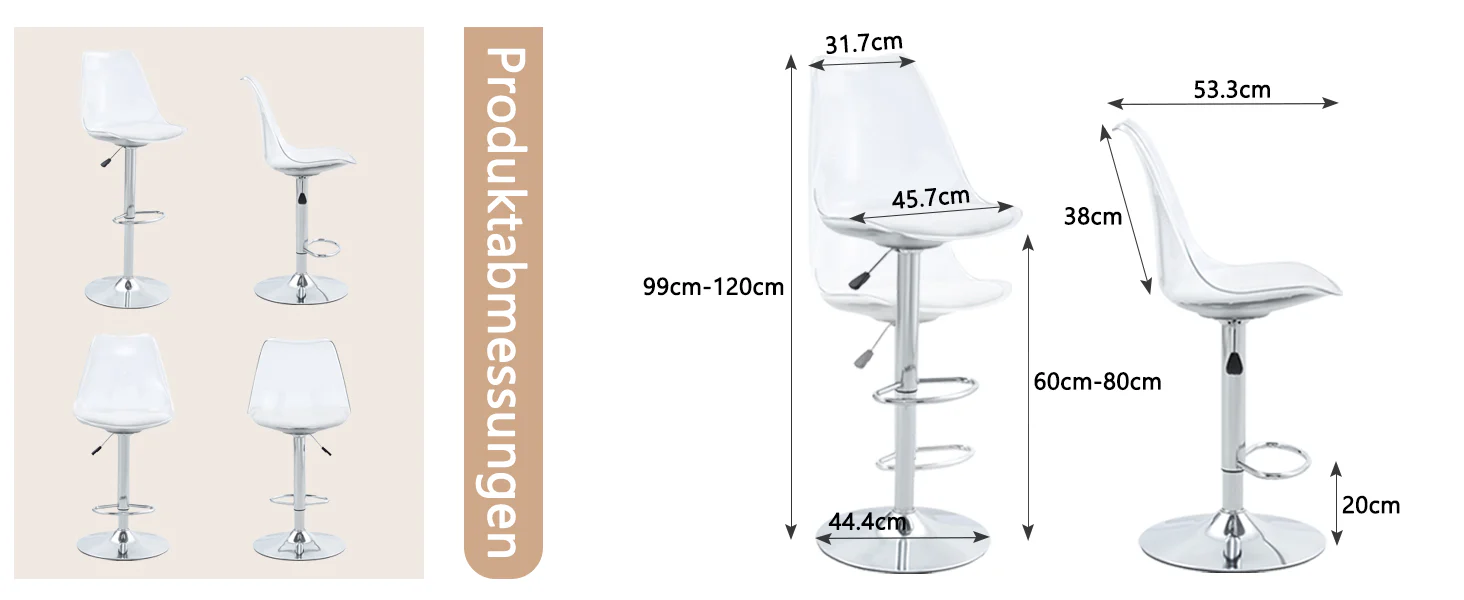Adjustable Swivel Bar Stool Set 2-Piece - Transparent Plastic/PU Leather - Image 8