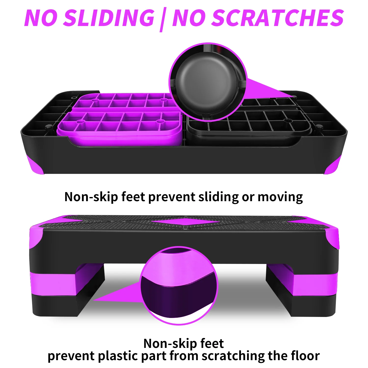 Aerobic Exercise Step Platform 27" with Adjustable Height Risers - Purple - Image 3