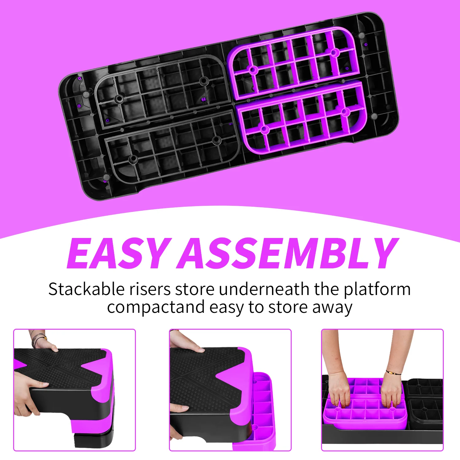 Aerobic Exercise Step Platform 27" with Adjustable Height Risers - Purple - Image 4