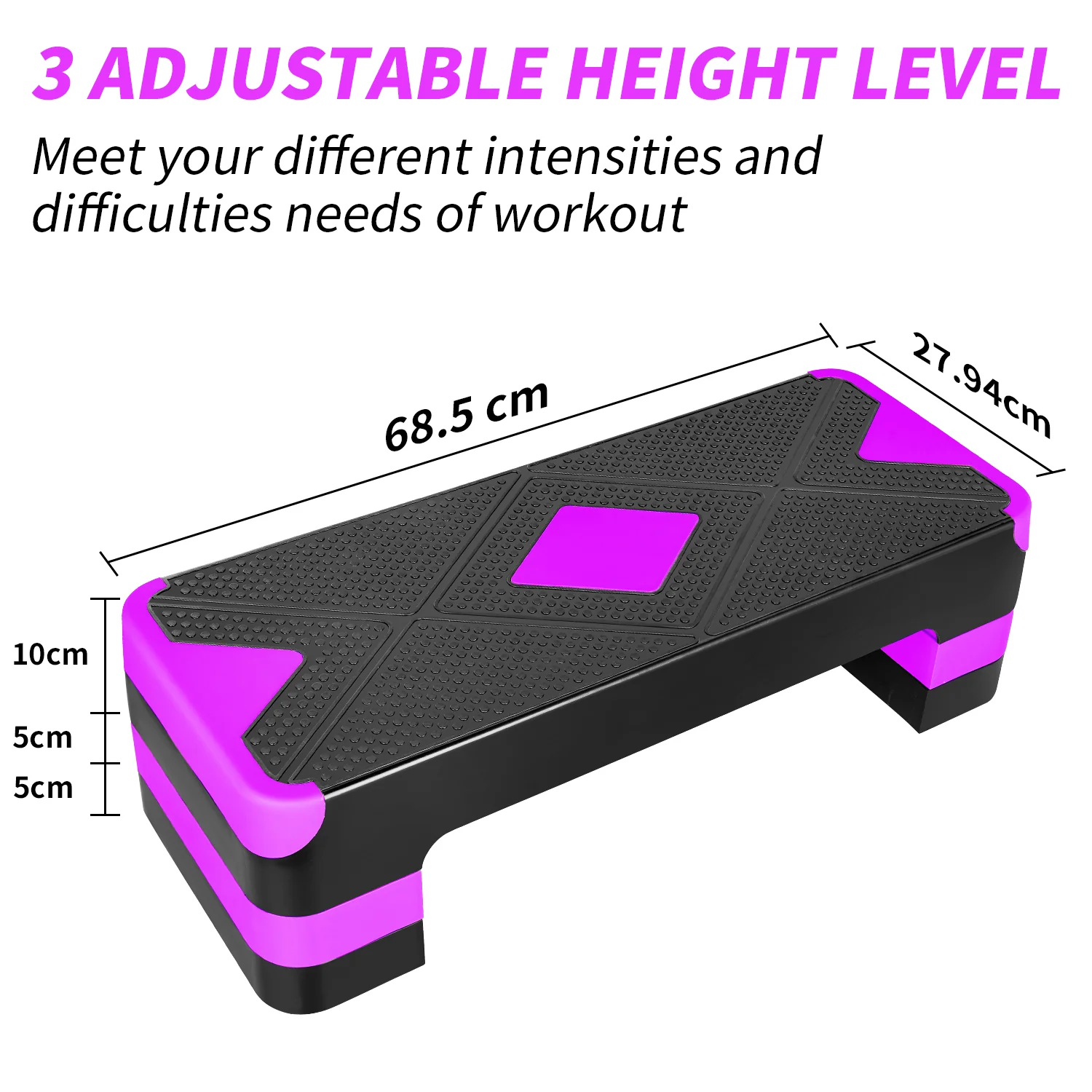 Aerobic Exercise Step Platform 27" with Adjustable Height Risers - Purple - Image 5