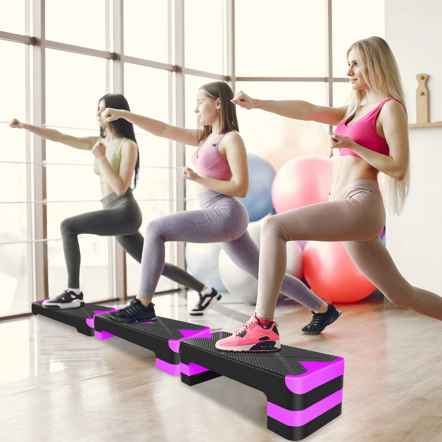 Aerobic Exercise Step Platform 27" with Adjustable Height Risers - Purple - Image 6