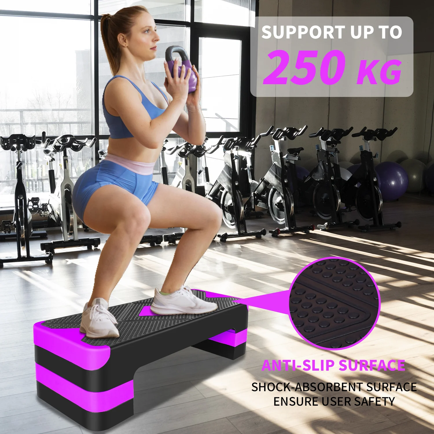 Aerobic Exercise Step Platform 27" with Adjustable Height Risers - Purple