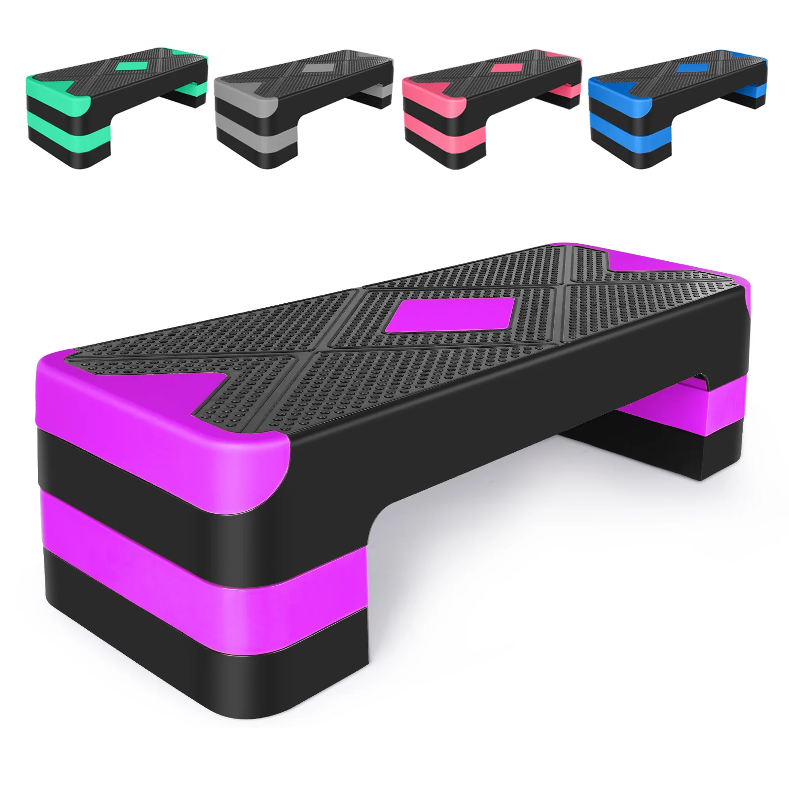 Aerobic Exercise Step Platform 27" with Adjustable Height Risers - Purple - Image 2
