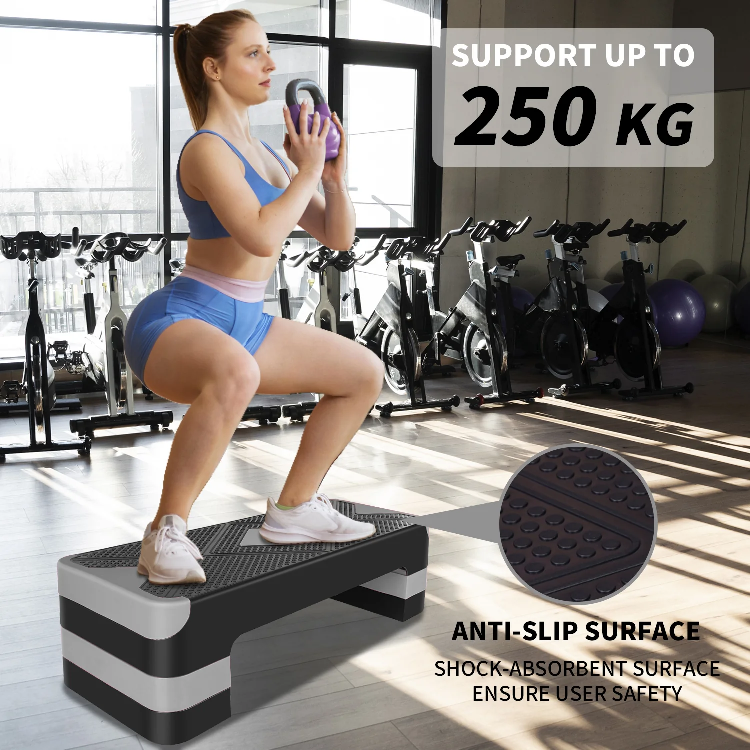 Aerobic Stepper 68.5cm (27") Adjustable Height Workout Step Platform Gray