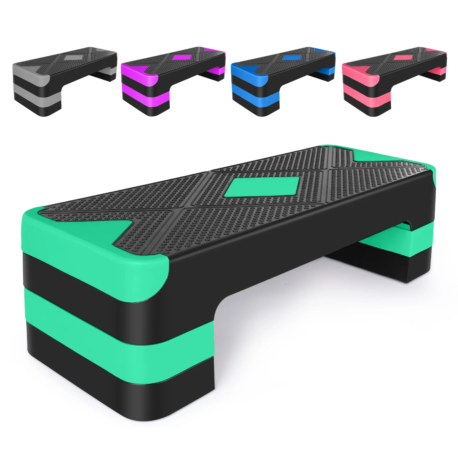 Aerobic Exercise Stepper Adjustable Height 3-Level 27" Platform - Green - Image 2