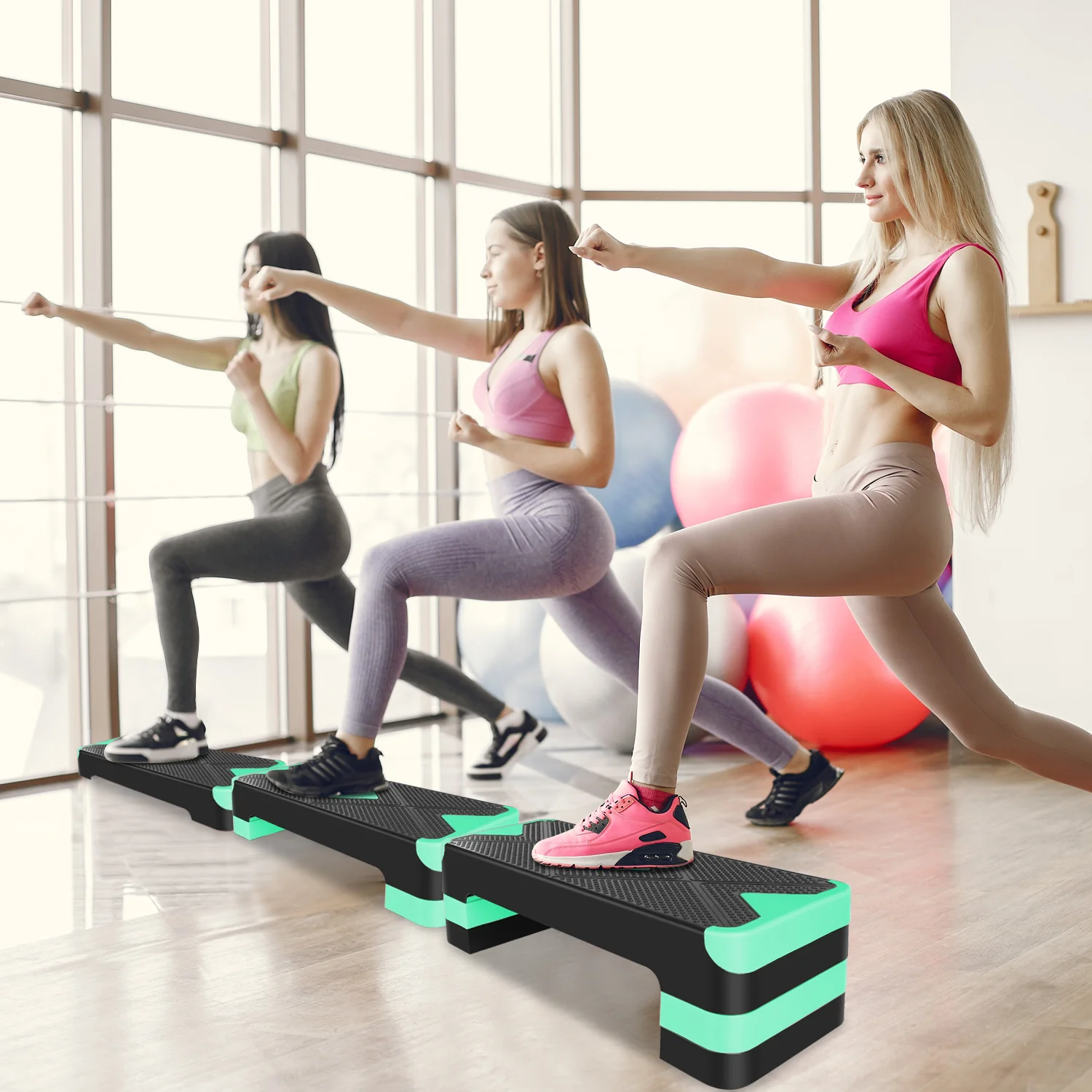 Aerobic Exercise Stepper Adjustable Height 3-Level 27" Platform - Green - Image 6