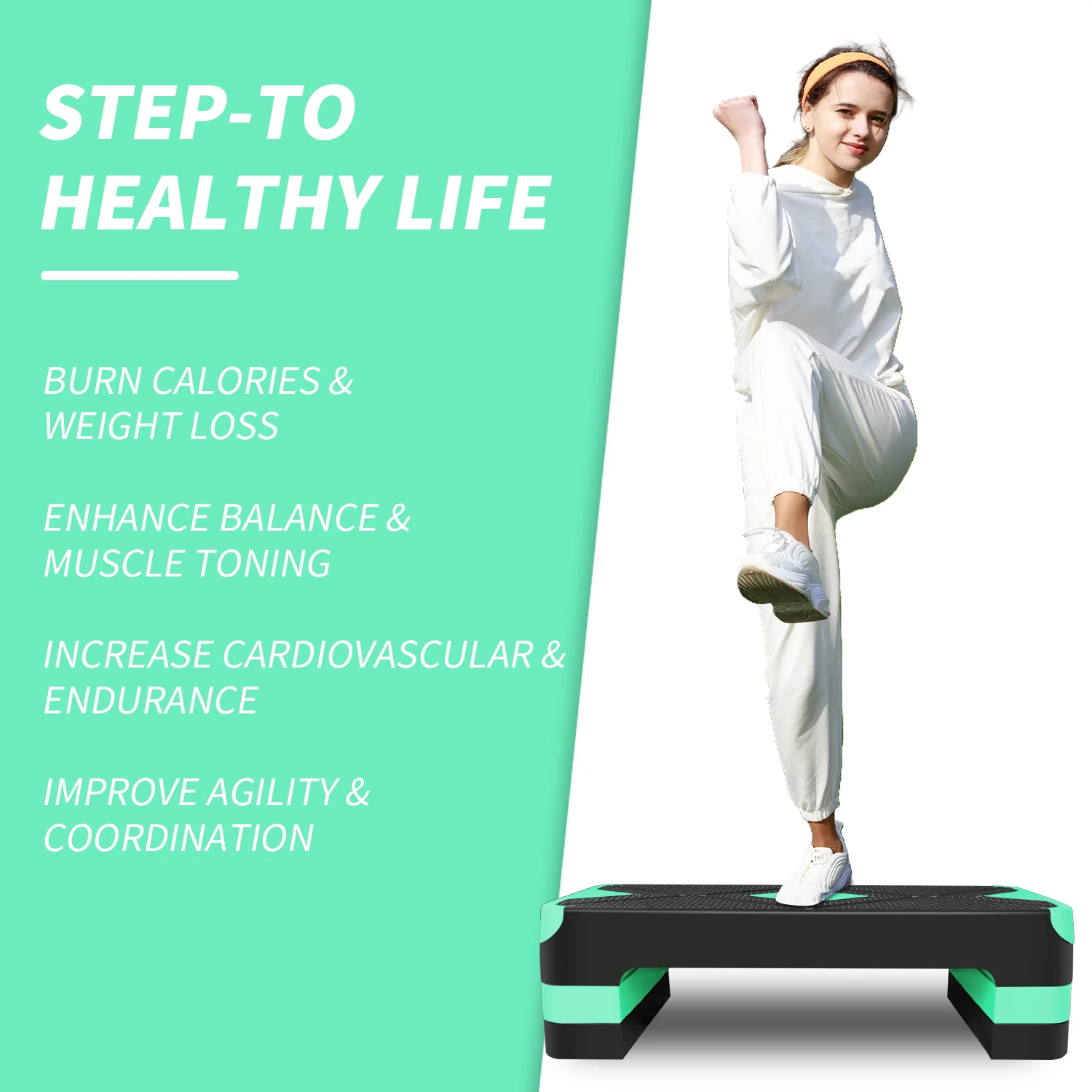 Aerobic Exercise Stepper Adjustable Height 3-Level 27" Platform - Green - Image 7