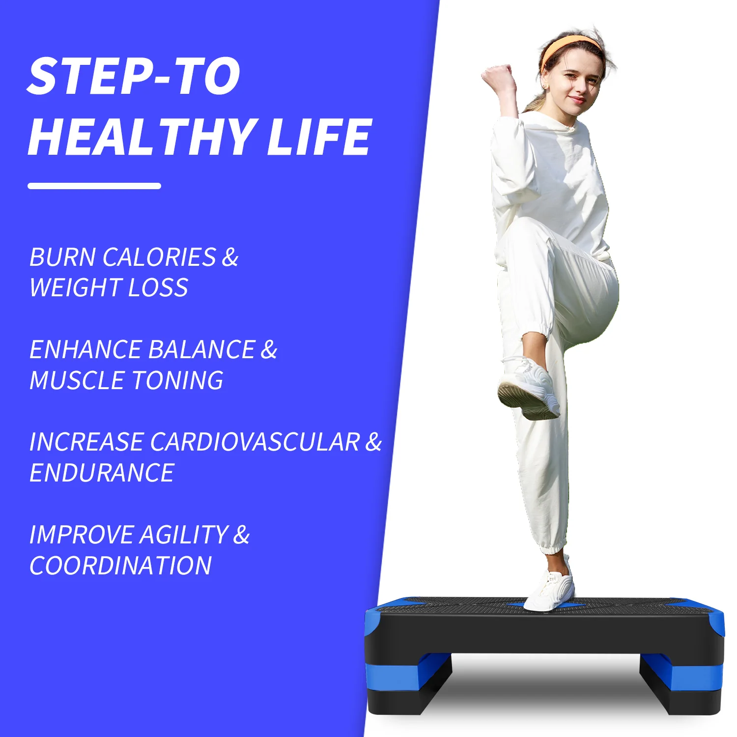 Aerobic Step, Adjustable Height, 68.5cm, Blue - Image 7