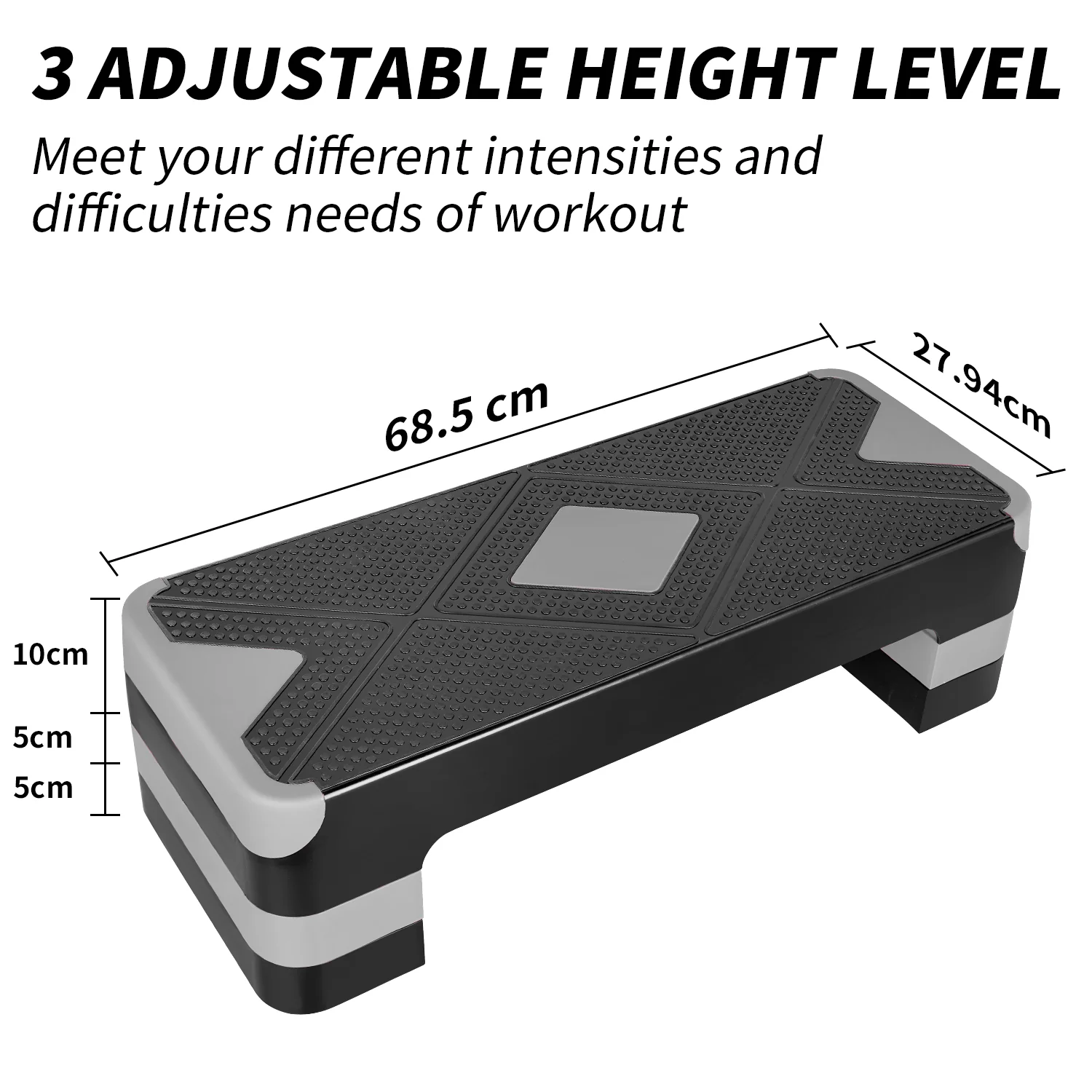 Aerobic Stepper 68.5cm (27") Adjustable Height Workout Step Platform Gray - Image 5