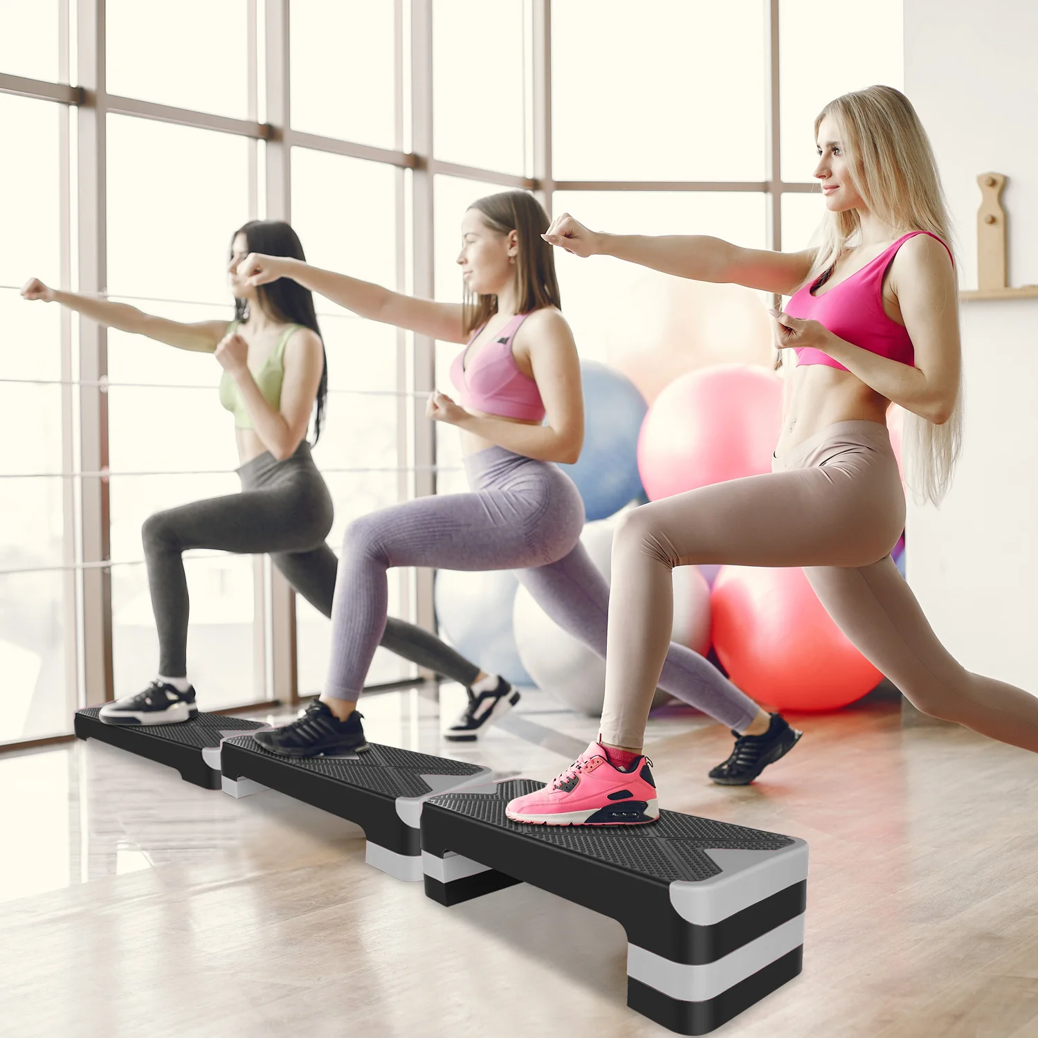 Aerobic Stepper 68.5cm (27") Adjustable Height Workout Step Platform Gray - Image 6