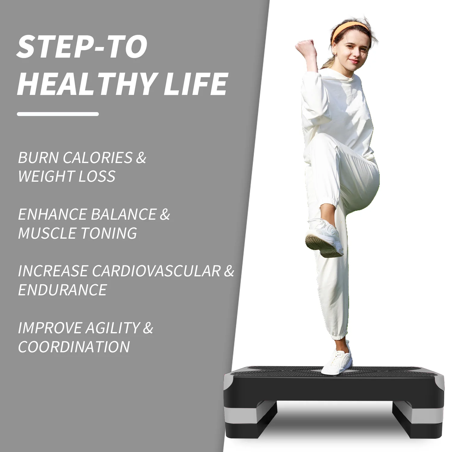 Aerobic Stepper 68.5cm (27") Adjustable Height Workout Step Platform Gray - Image 7