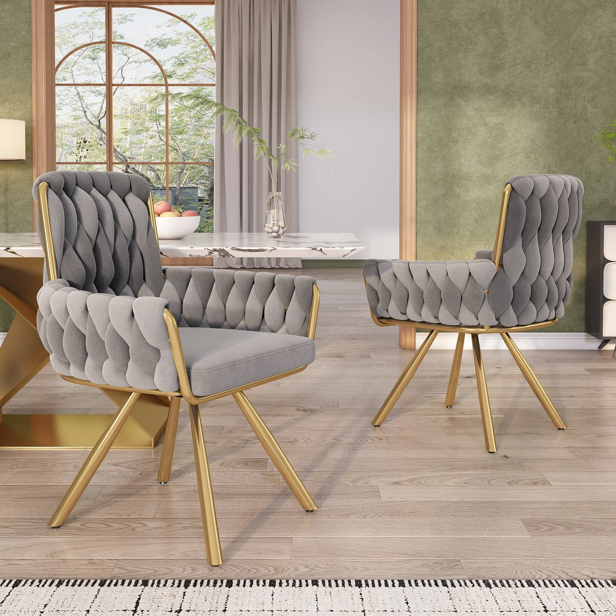 Armchair, Luxurious Single Swivel Chair with Four Metal Support Legs, Gray Velvet - Image 2