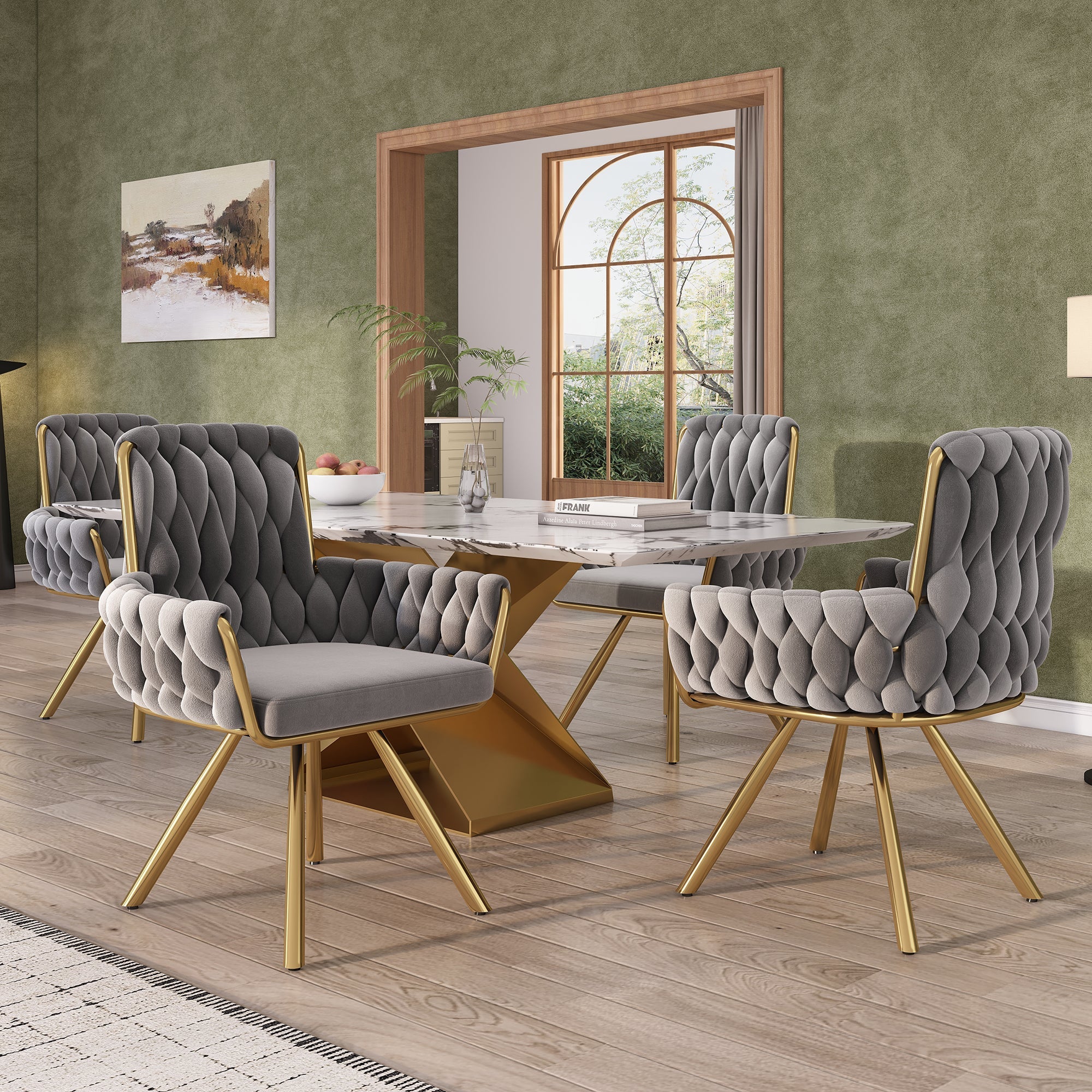 Armchair, Luxurious Single Swivel Chair with Four Metal Support Legs, Gray Velvet - Image 3