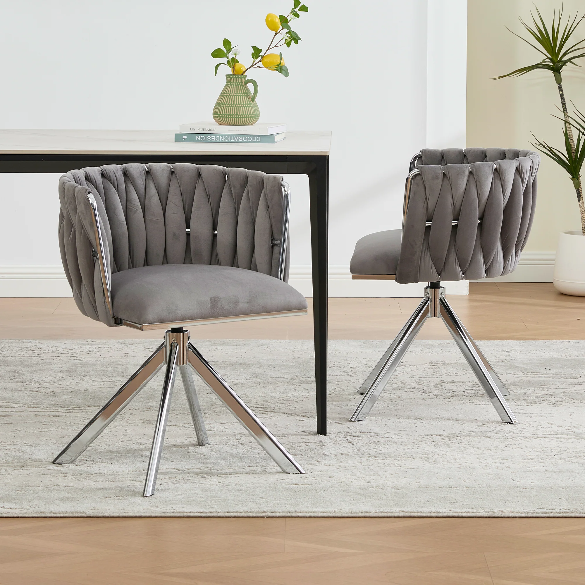Armchair Set of 2 180° Swivel Ergonomic - Velour - Image 10
