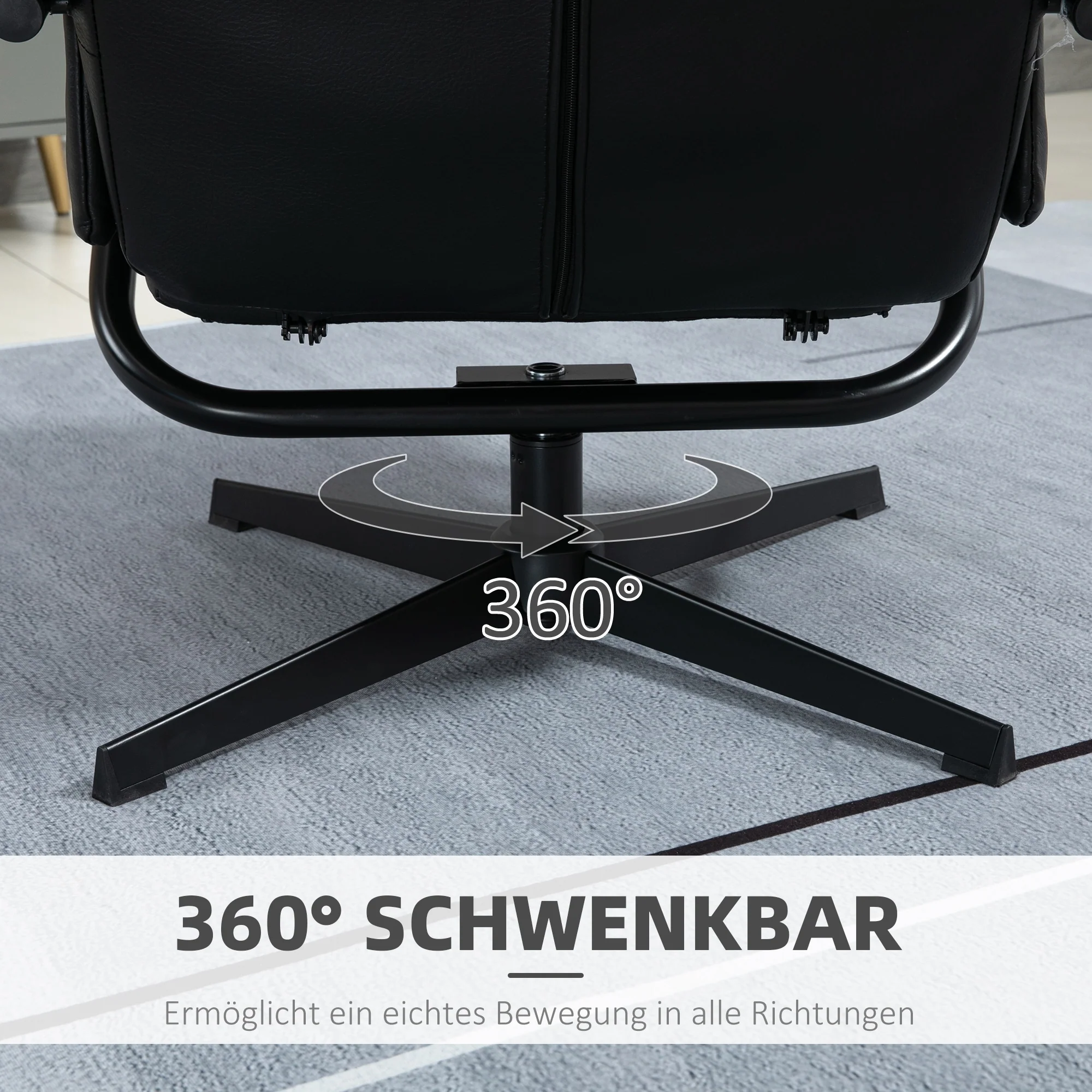 Armchair Swivel Reclining TV Chair with Footstool, Tilting Backrest, Faux Leather Black - Image 6