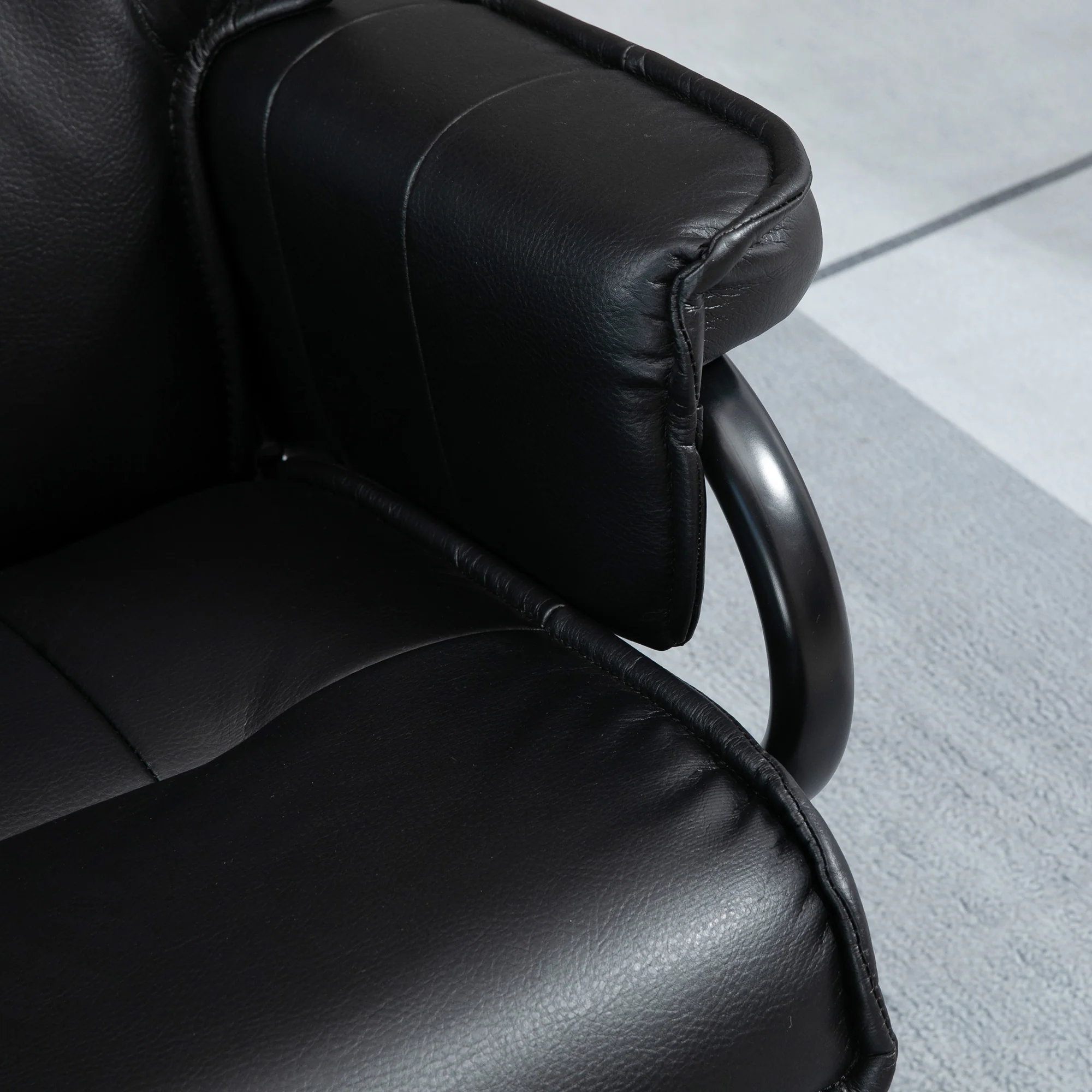 Armchair Swivel Reclining TV Chair with Footstool, Tilting Backrest, Faux Leather Black - Image 8