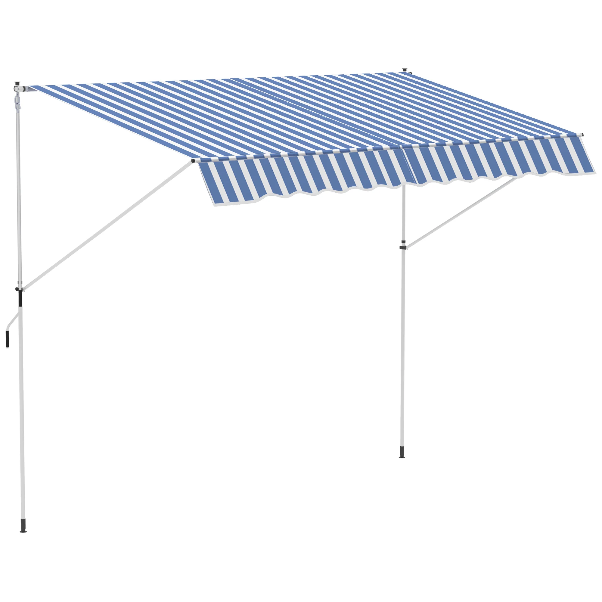 Awning Hand Crank Height Adjustable Dirt-Repellent Aluminum Polyester Blue/White