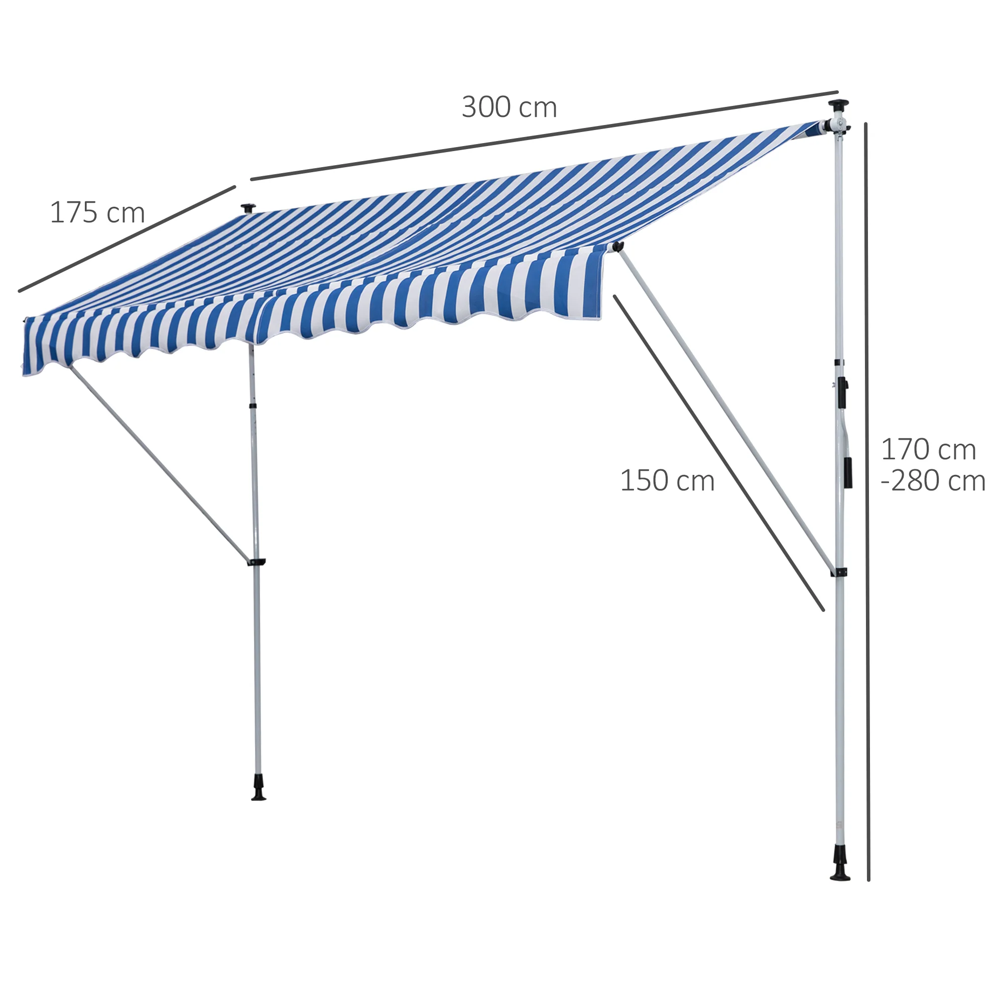 Awning Hand Crank Height Adjustable Dirt-Repellent Aluminum Polyester Blue/White - Image 3
