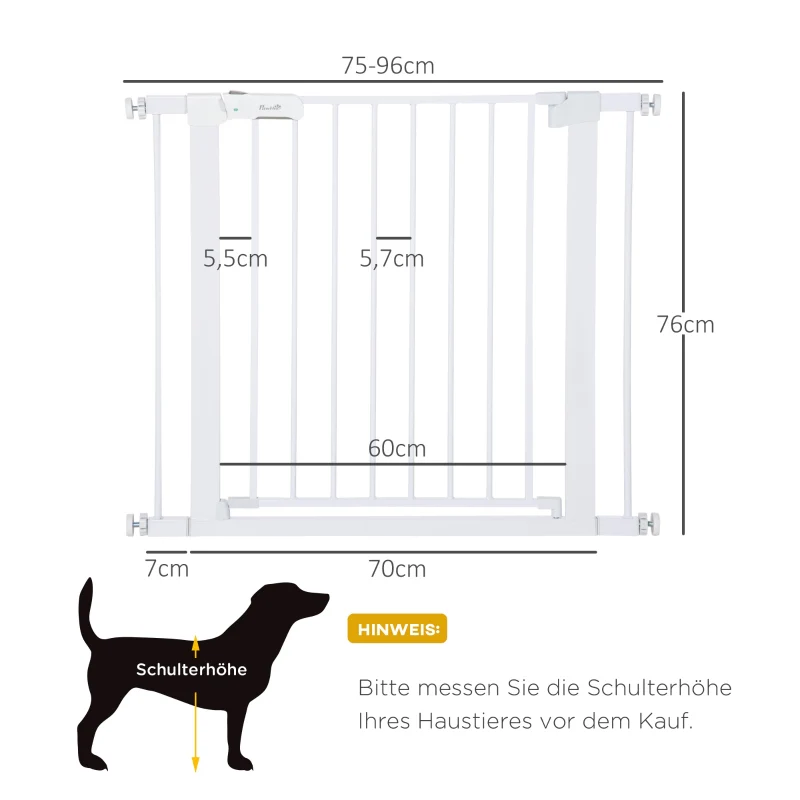 Baby Gate Auto-Close Drill-Free One-Hand Adjustable 75-96cm - White Metal - Image 3