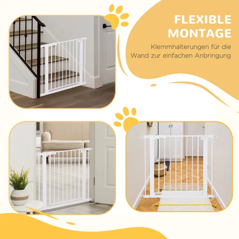 Baby Gate Auto-Close Drill-Free One-Hand Adjustable 75-96cm - White Metal - Image 5