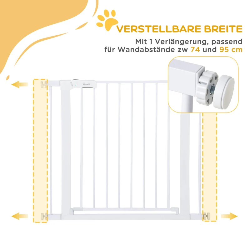 Baby Gate Auto-Close Drill-Free One-Hand Adjustable 75-96cm - White Metal - Image 7